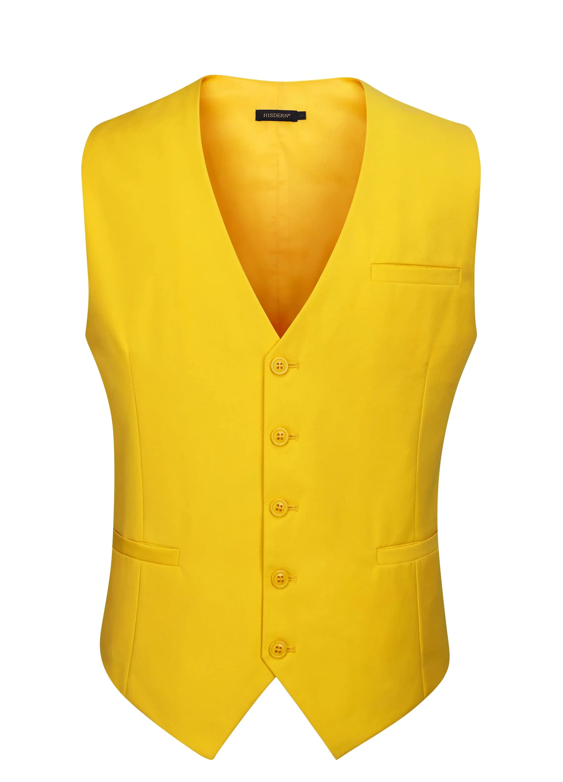 HISDERN Gilet da Abito da Uomo in Cotone Tinta Unita, Giallo, 3XL - immagine 2