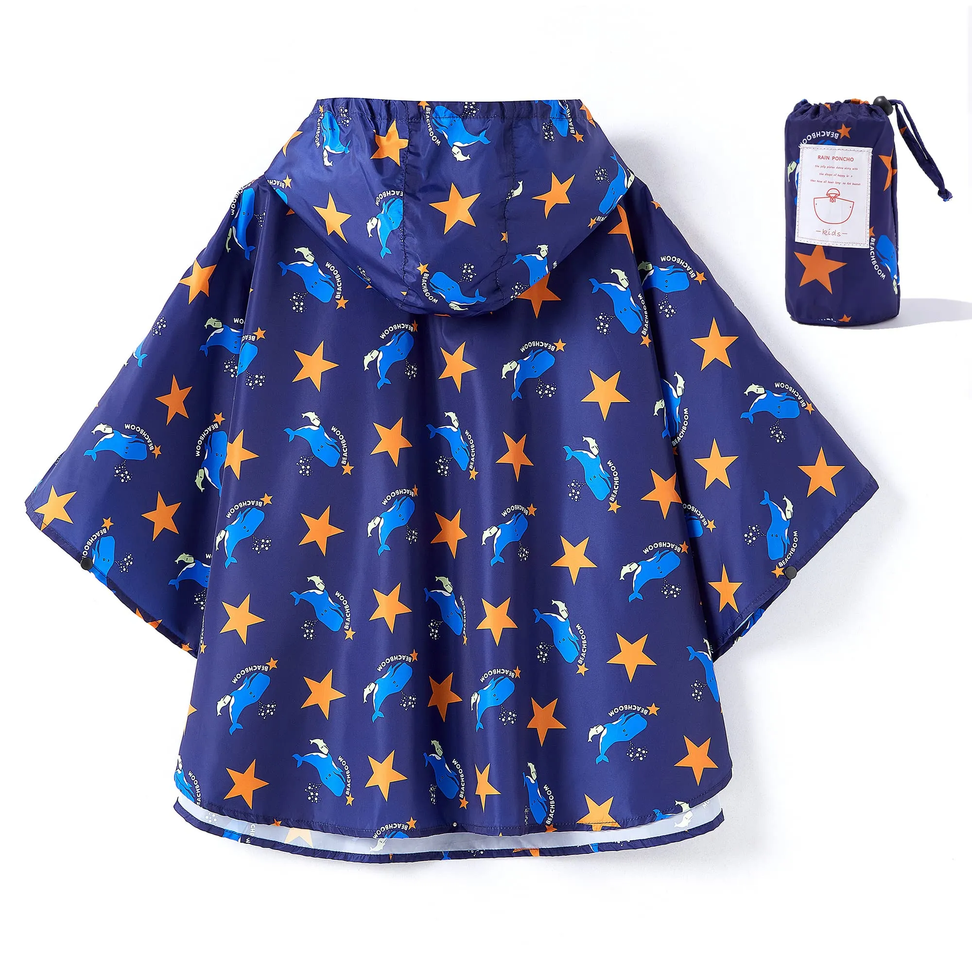 QIKADO Poncho Antipioggia Bambino con Cappuccio, Stelle e Balene, L (5-8 anni) - immagine 2