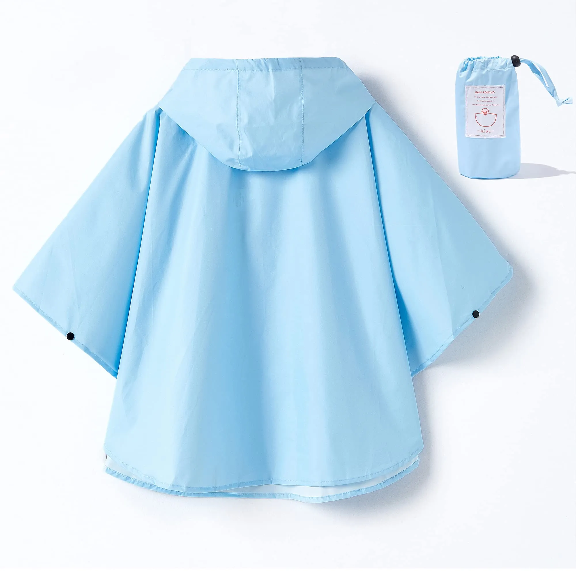 QIKADO Poncho Antipioggia Bambino con Cappuccio e Bottoni, Azzurro, XL (8-12 anni) - immagine 3
