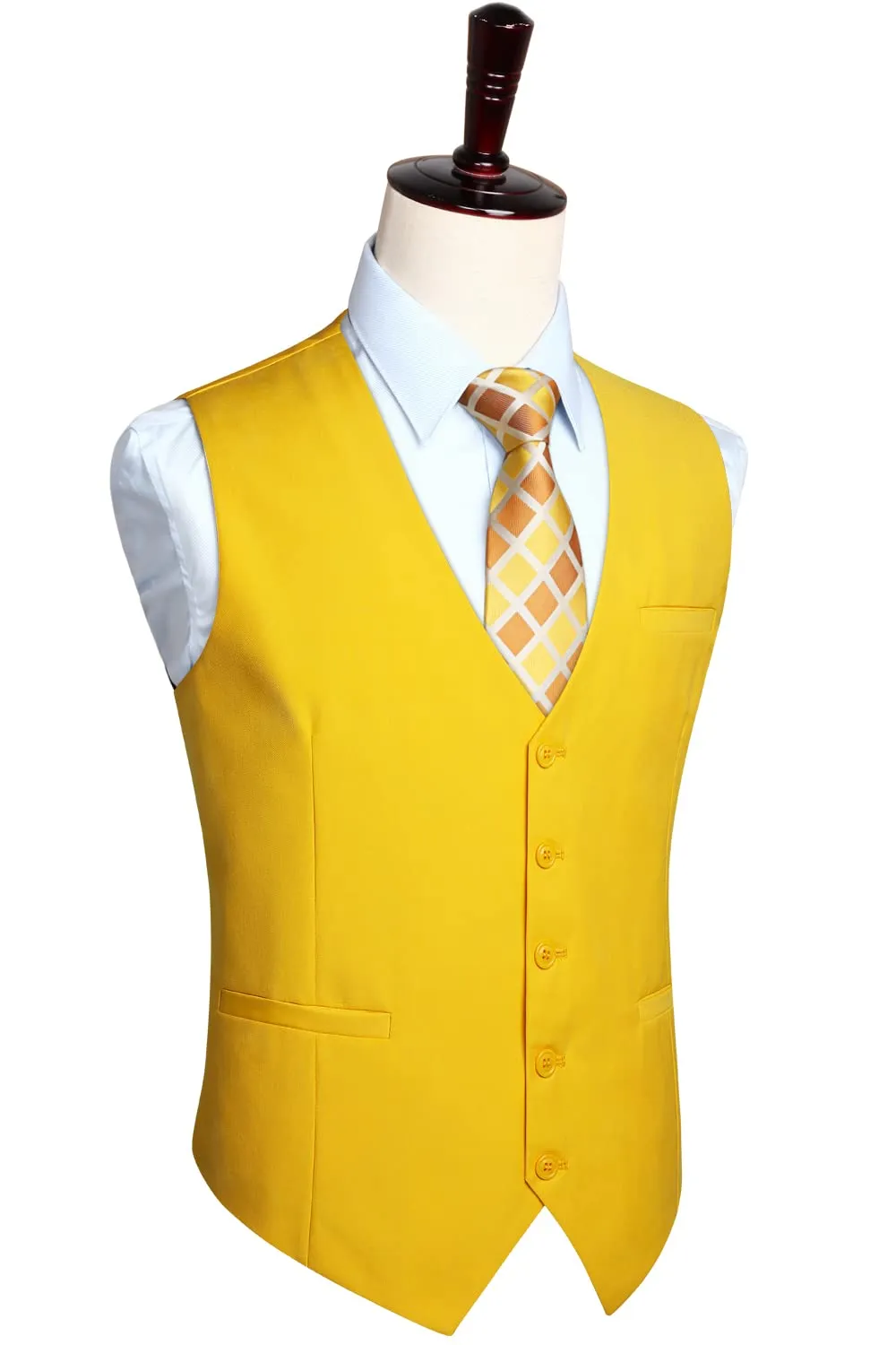 HISDERN Gilet da Abito da Uomo in Cotone, Tinta Unita, Giallo, M - immagine 5