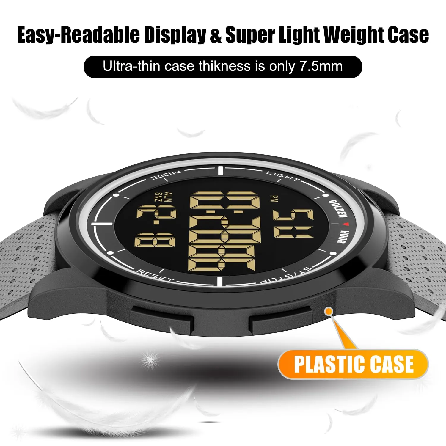 GOLDEN HOUR GH1313 Orologio Digitale Ultra-Sottile Sport Impermeabile Cinturino in Gomma - immagine 2