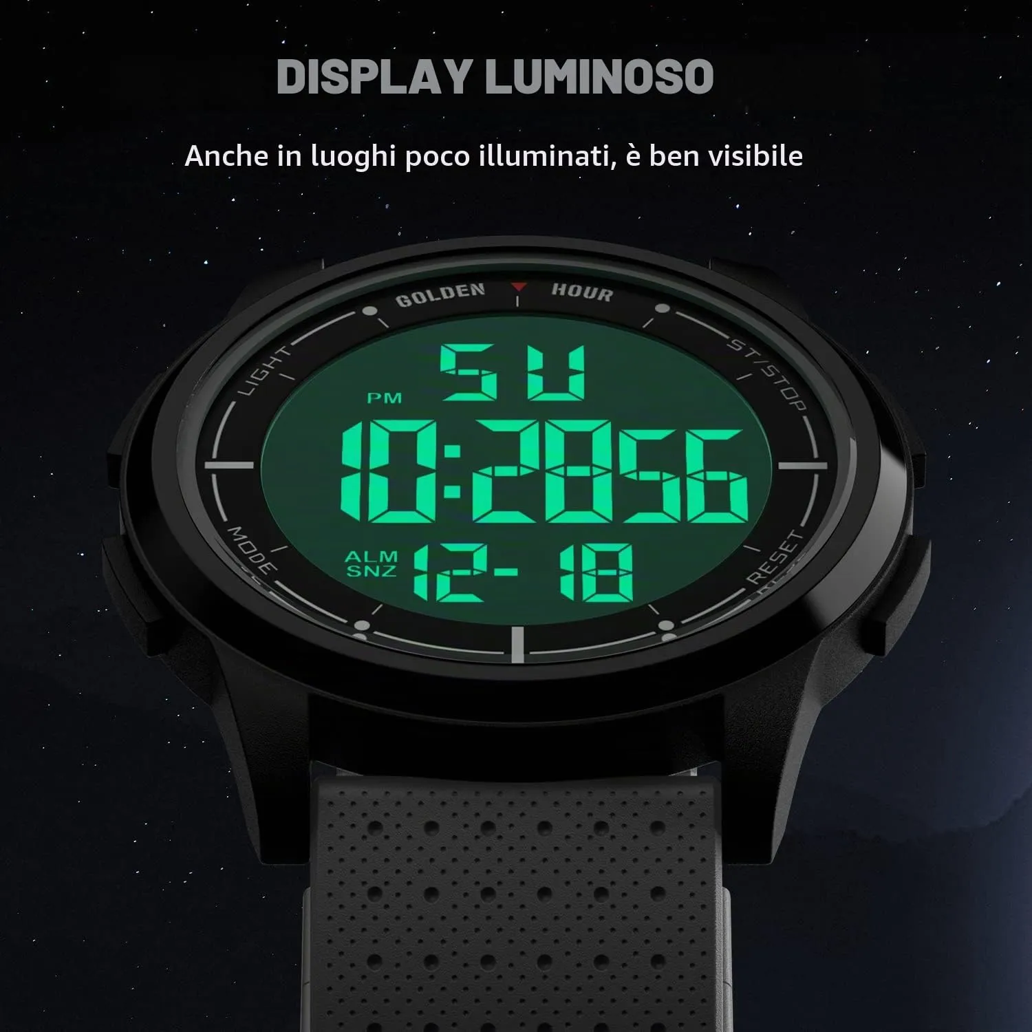GOLDEN HOUR GH1313 Orologio Digitale Ultra-Sottile Sport Impermeabile Cinturino in Gomma - immagine 3