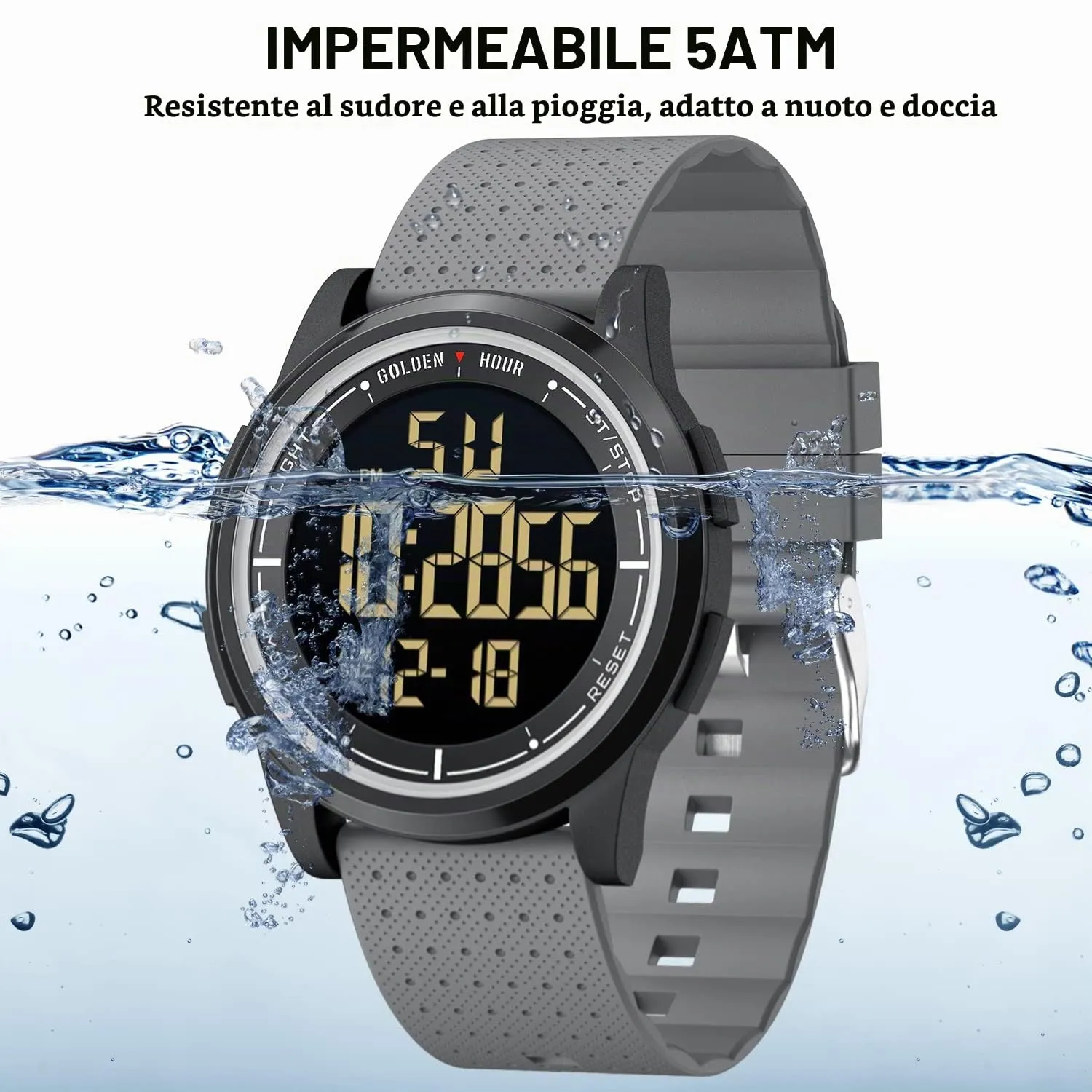 GOLDEN HOUR GH1313 Orologio Digitale Ultra-Sottile Sport Impermeabile Cinturino in Gomma - immagine 5