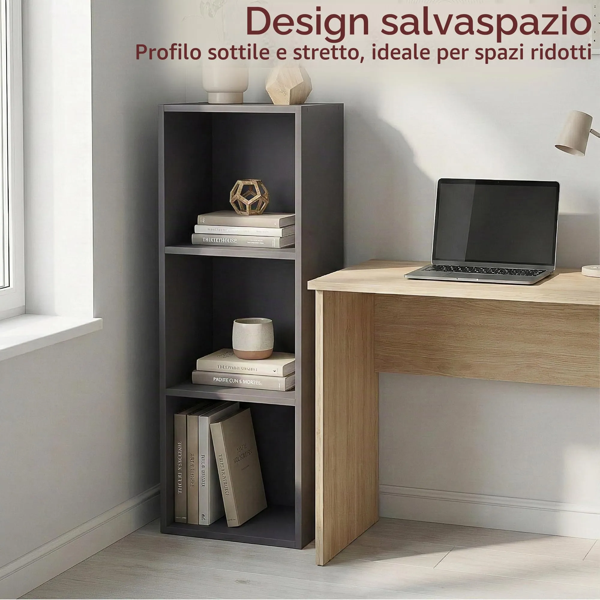 Vida Designs Oxford Libreria a Cubo 3 Ripiani, H80xW32xD24cm (Grigio) - immagine 2