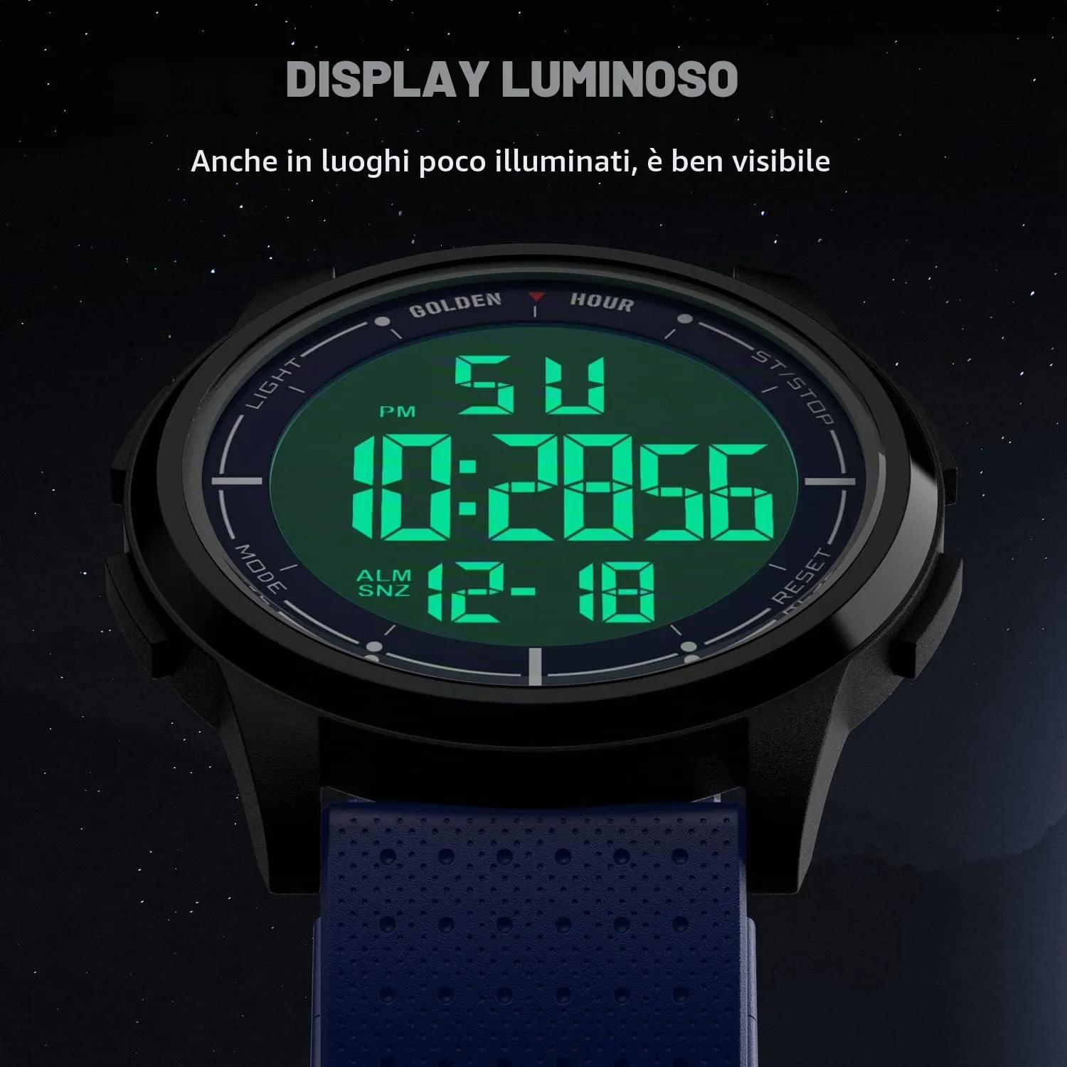 Golden Hour GH1313 Orologio Digitale Ultra-Sottile Minimalista Sport Impermeabile con Cinturino in Gomma - immagine 3