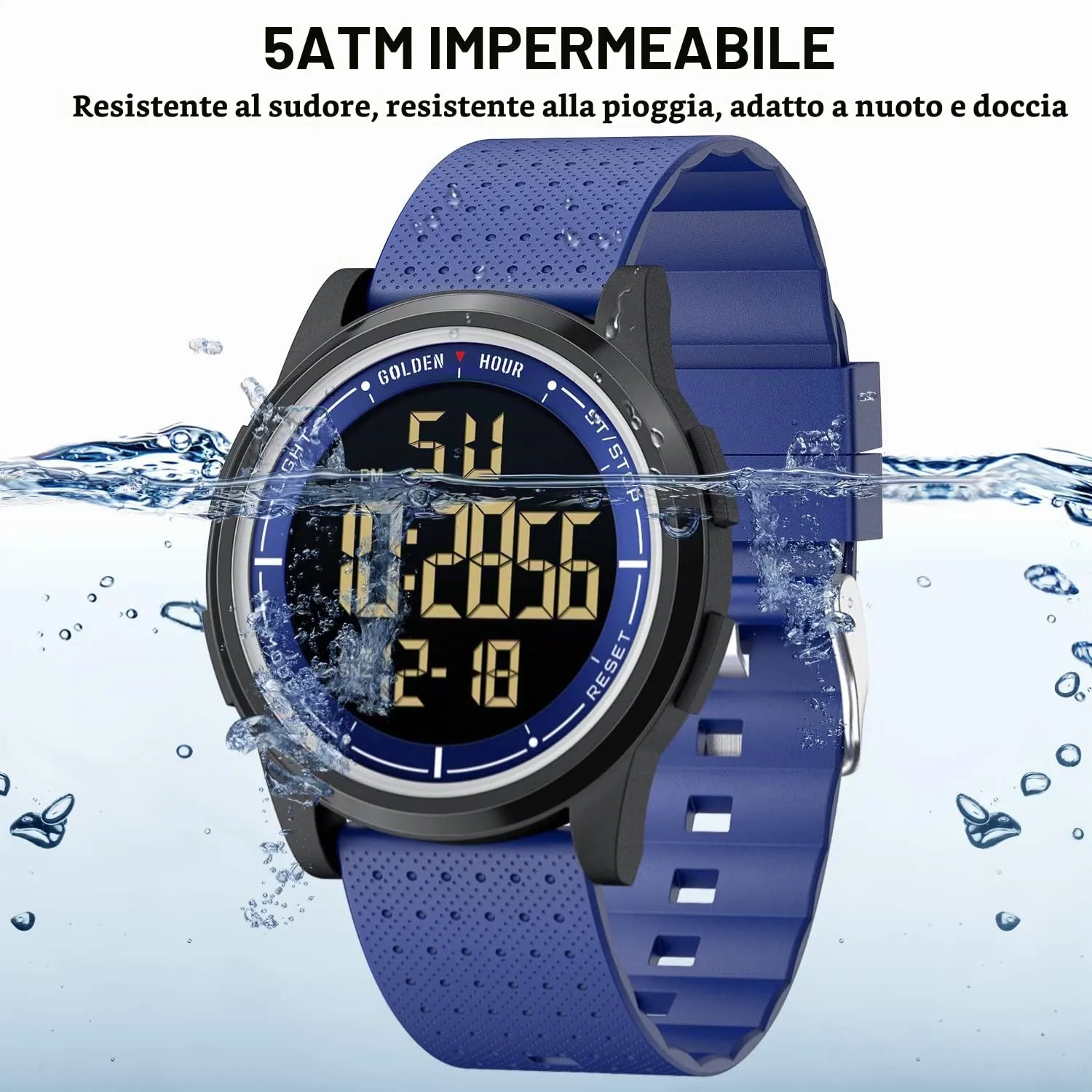Golden Hour GH1313 Orologio Digitale Ultra-Sottile Minimalista Sport Impermeabile con Cinturino in Gomma - immagine 5