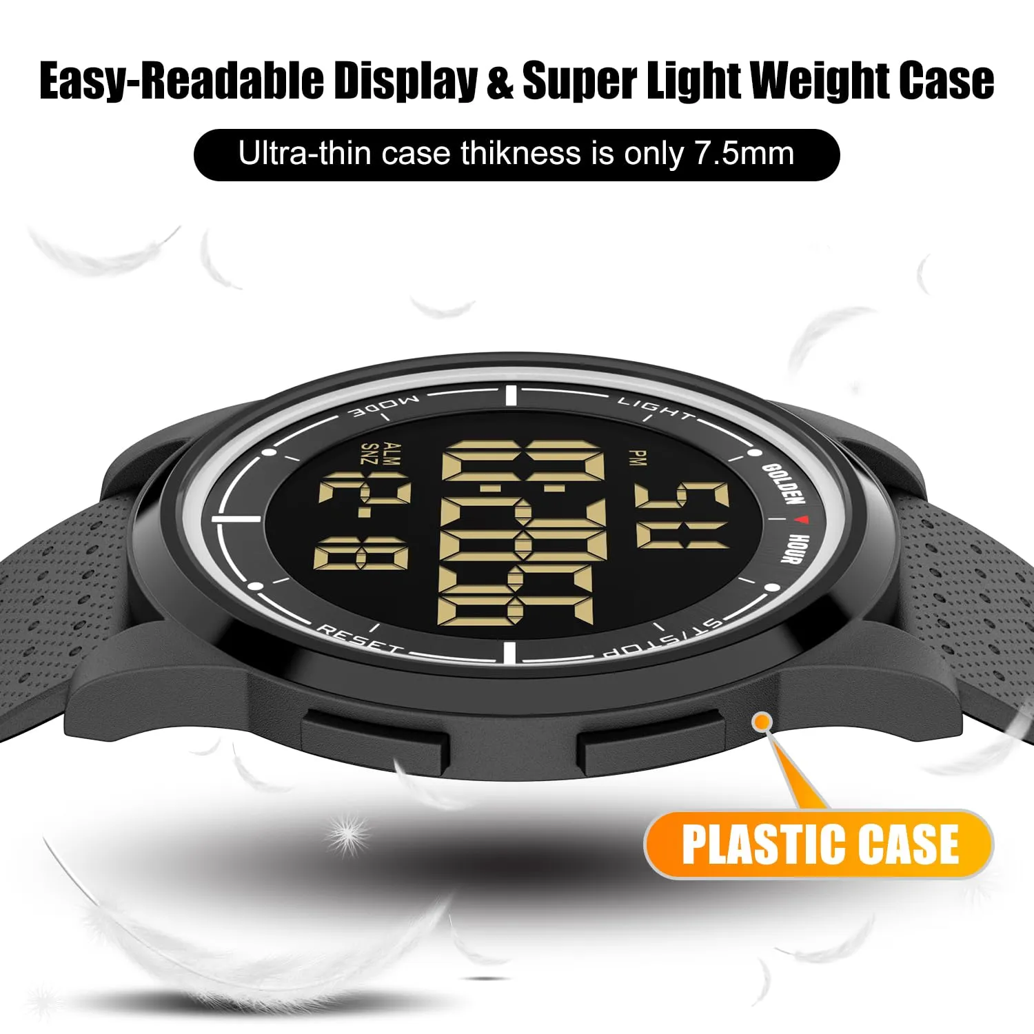 GOLDEN HOUR GH1313 Orologio Digitale Sport Ultra-Sottile Impermeabile con Cinturino in Gomma - immagine 2