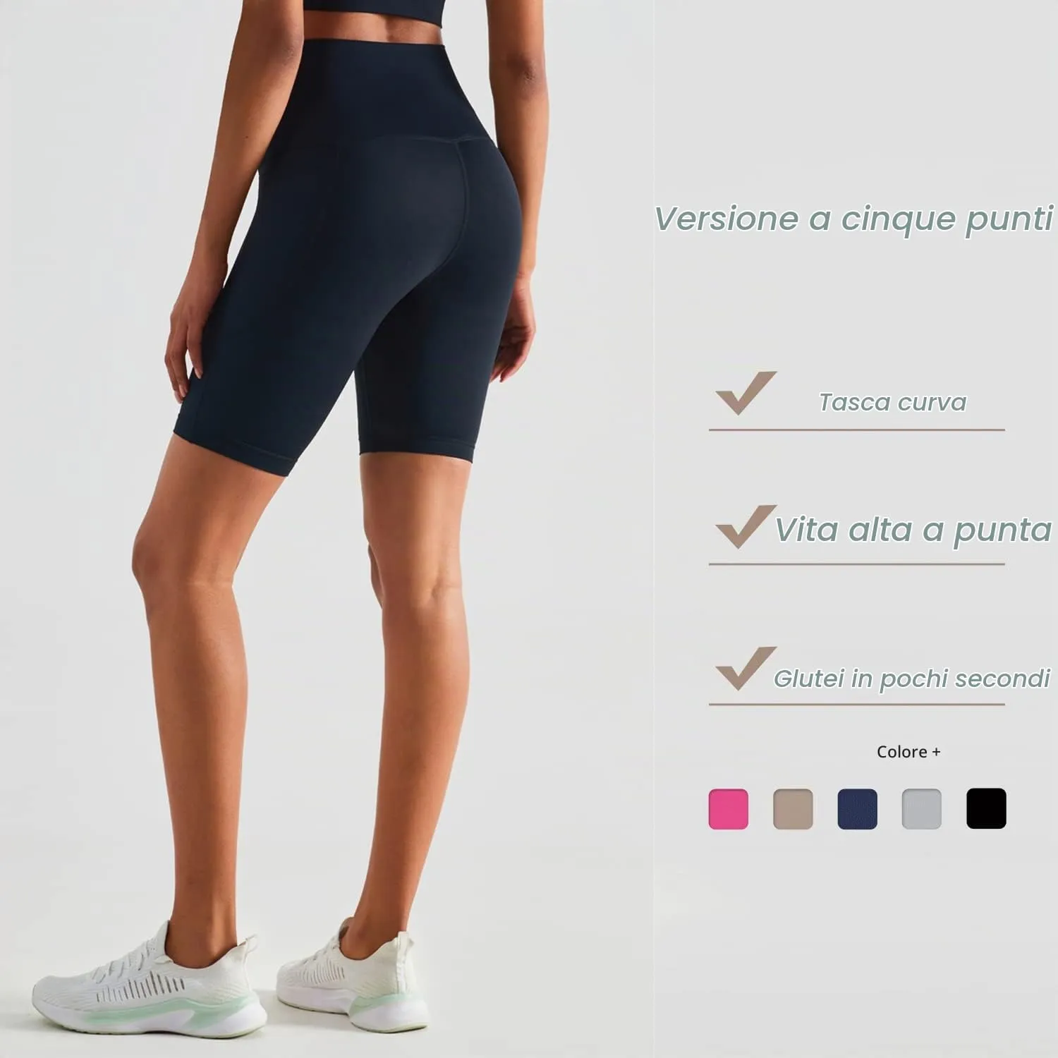 XDSP Pantaloncini Sportivi da Donna a Vita Alta con Tasche Laterali per Yoga, Corsa e Palestra - immagine 3