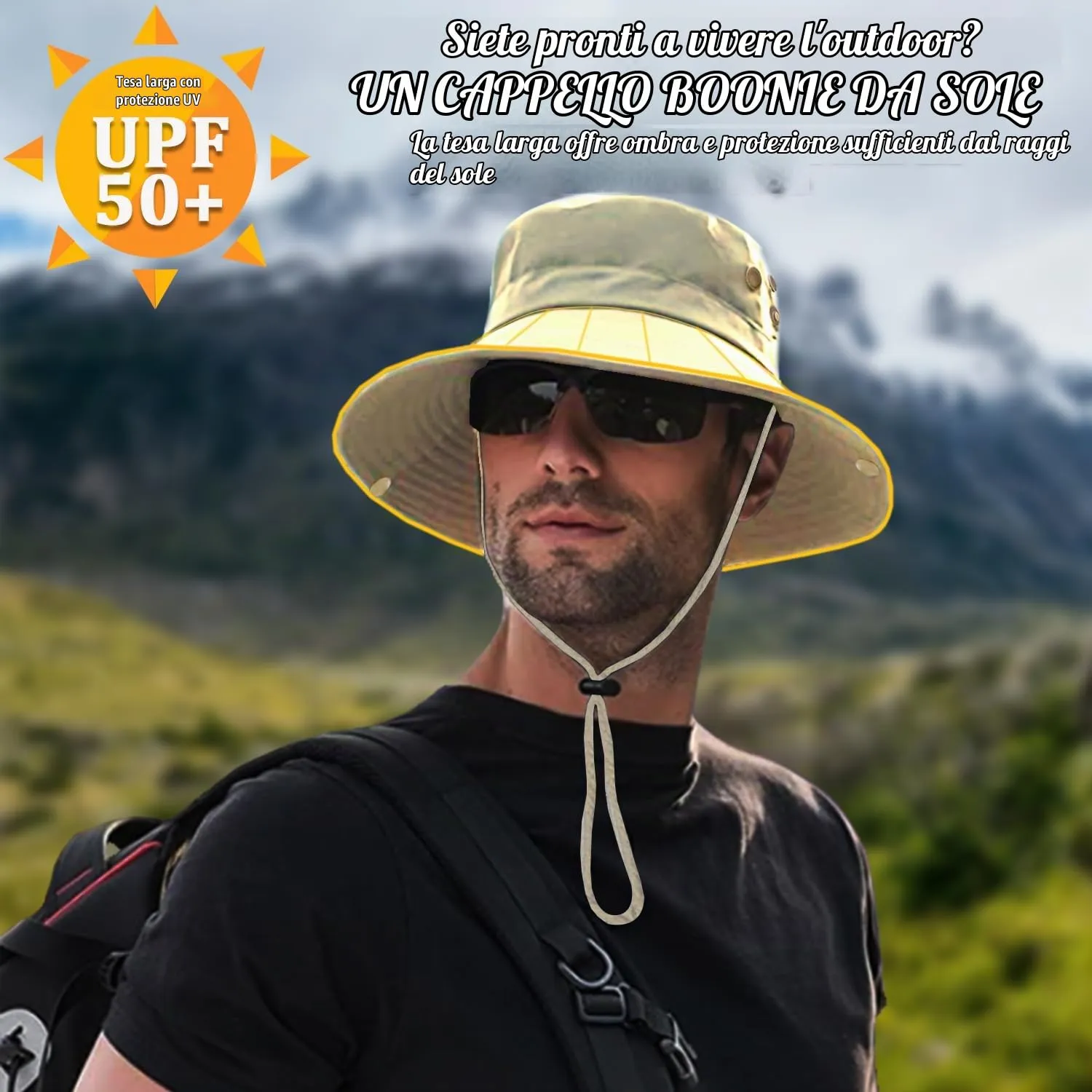 Favuit Cappello Boonie Pieghevole da Pescatore per Uomo e Donna, Protezione Solare a Tesa Larga per Outdoor, Safari, Pesca, Campeggio e Trekking - immagine 2