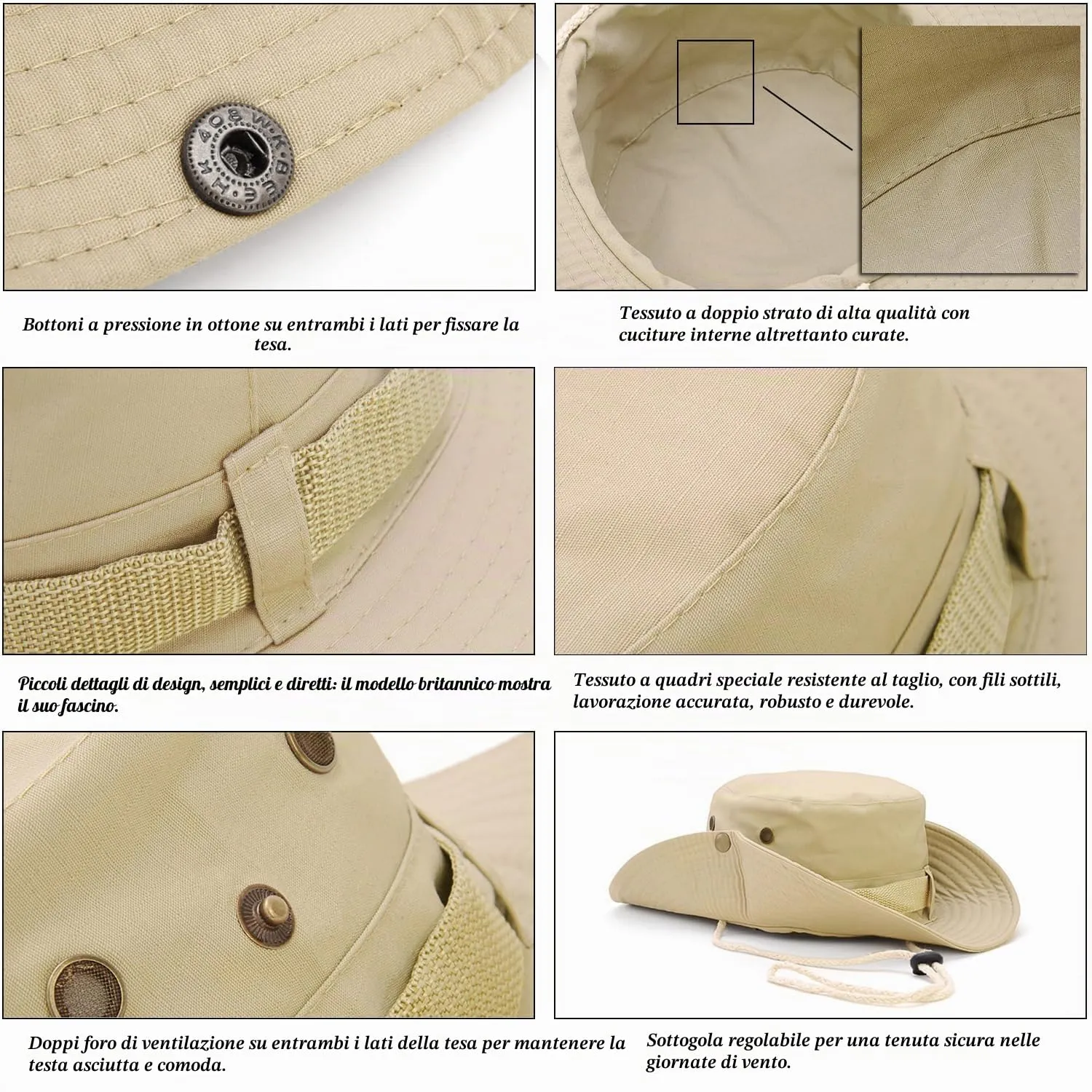Favuit Cappello Boonie Pieghevole da Pescatore per Uomo e Donna, Protezione Solare a Tesa Larga per Outdoor, Safari, Pesca, Campeggio e Trekking - immagine 4