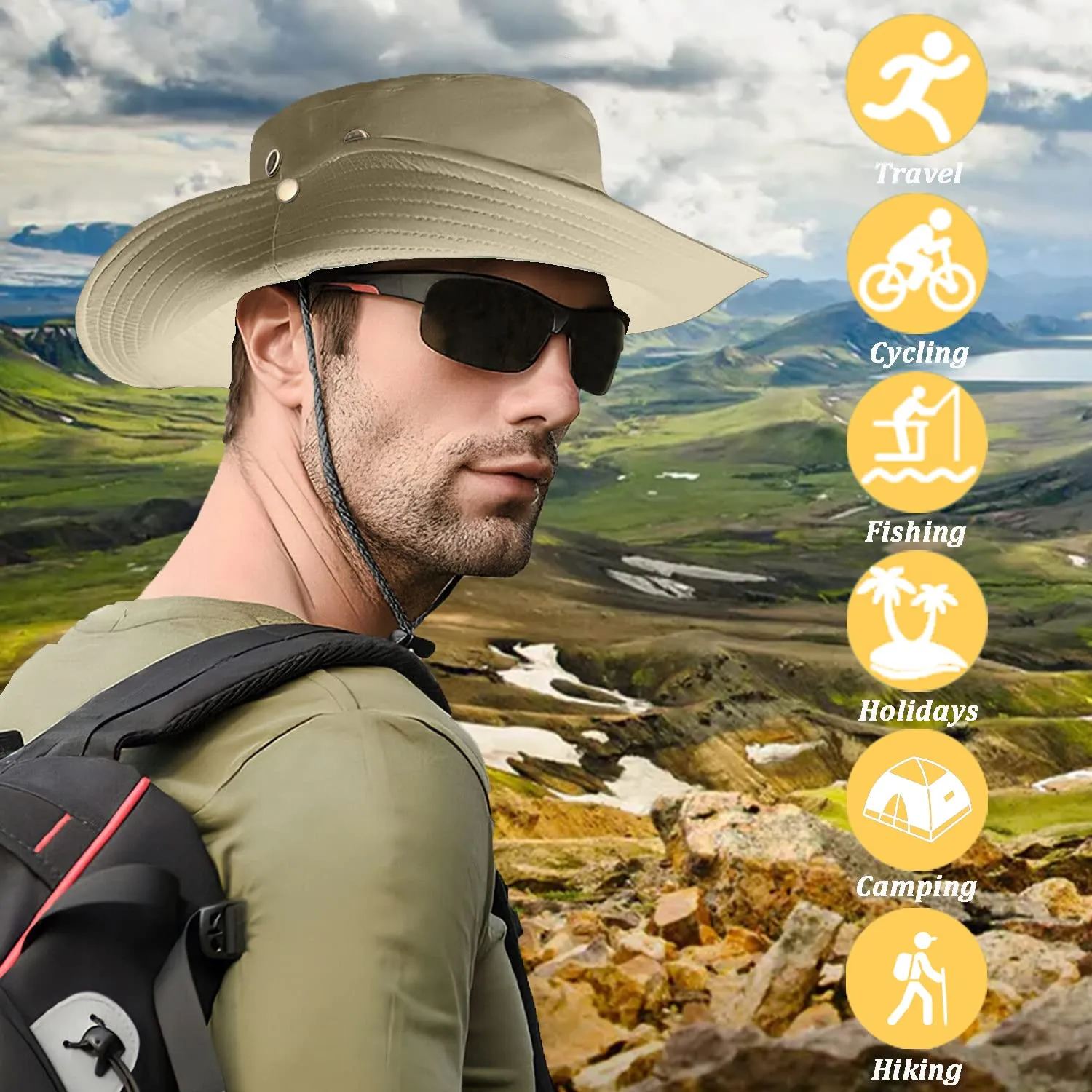 Favuit Cappello Boonie Pieghevole da Pescatore per Uomo e Donna, Protezione Solare a Tesa Larga per Outdoor, Safari, Pesca, Campeggio e Trekking - immagine 5