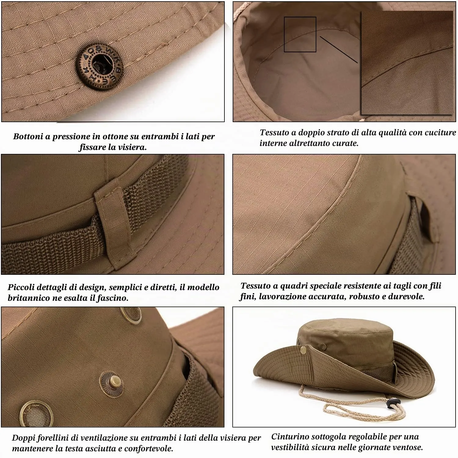 Favuit Cappello Boonie Pieghevole da Pescatore Unisex a Tesa Larga per Esterni, Safari, Pesca, Campeggio e Trekking - immagine 4
