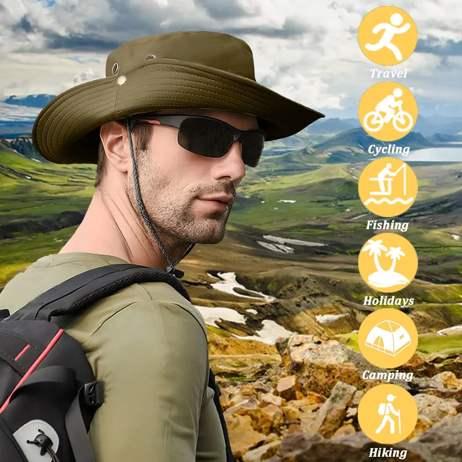 Favuit Cappello Boonie Pieghevole da Pescatore Unisex a Tesa Larga per Esterni, Safari, Pesca, Campeggio e Trekking - immagine 5