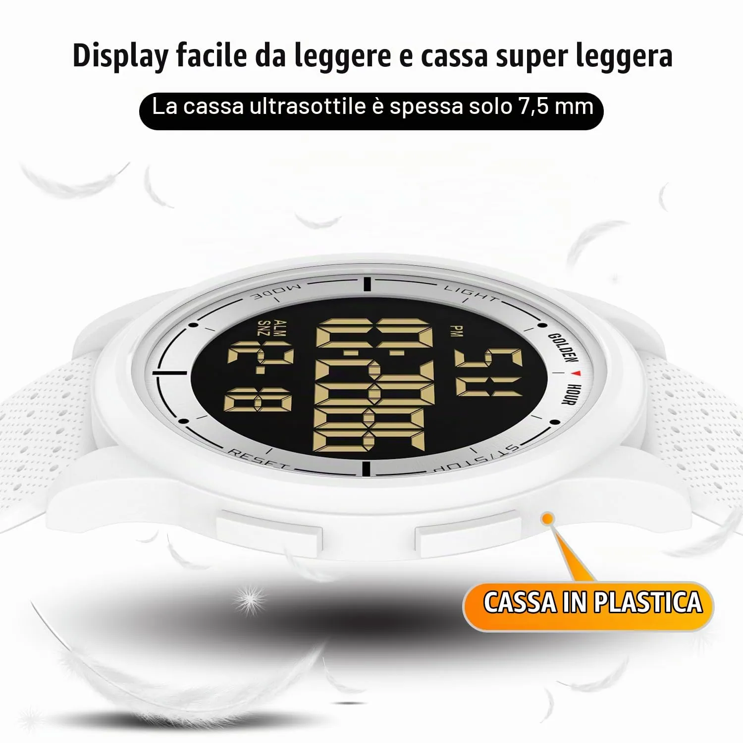 GOLDEN HOUR GH1313 Orologio Digitale Ultra-Sottile Minimalista Sport Impermeabile con Cinturino in Gomma - immagine 2