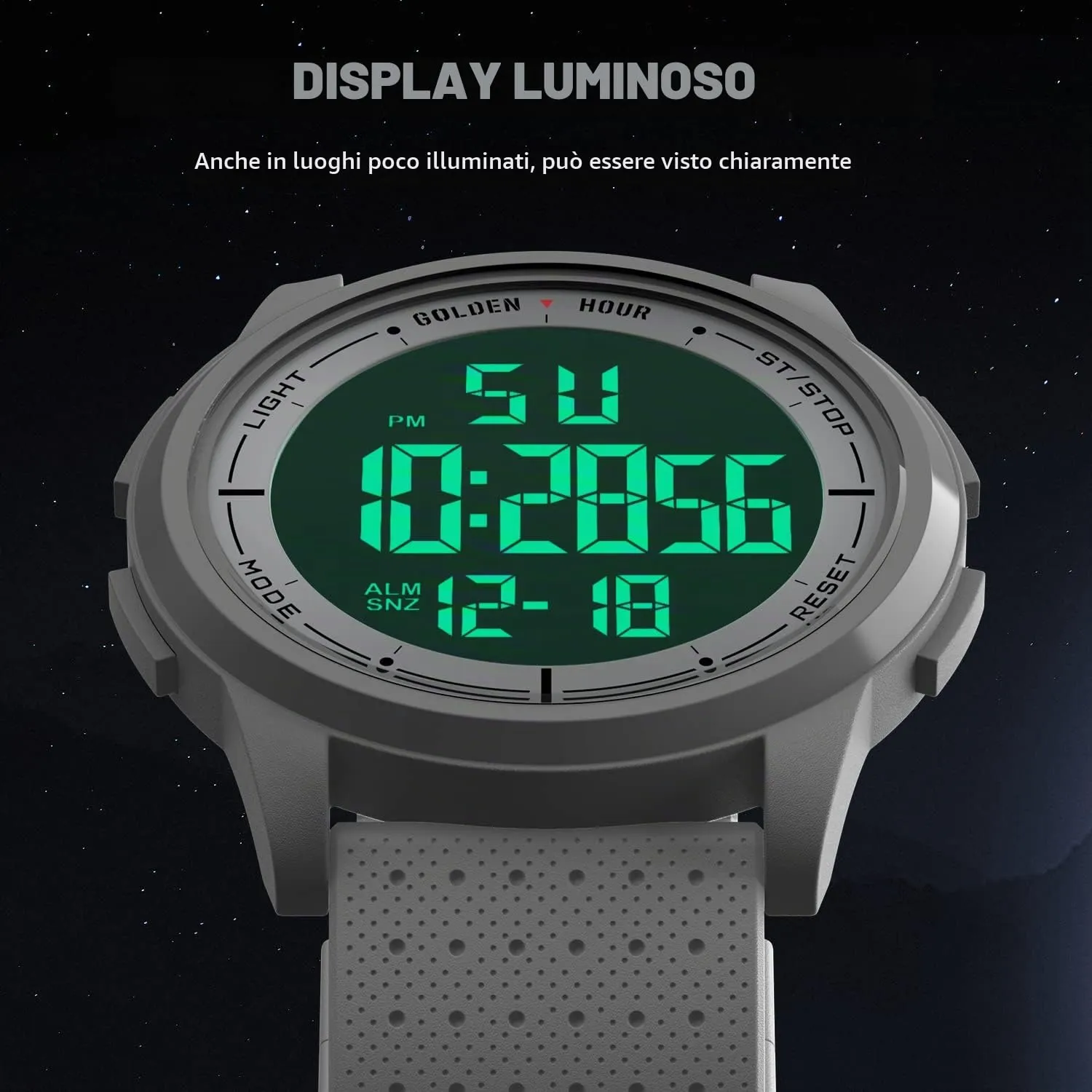 GOLDEN HOUR GH1313 Orologio Digitale Ultra-Sottile Minimalista Sport Impermeabile con Cinturino in Gomma - immagine 3