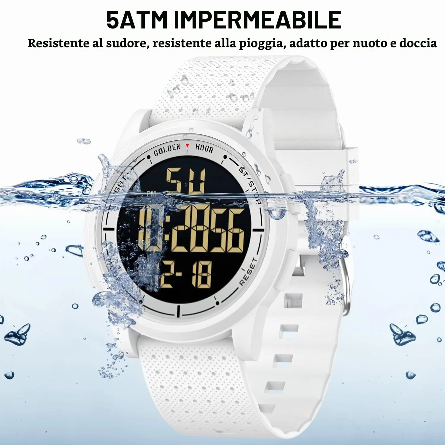 GOLDEN HOUR GH1313 Orologio Digitale Ultra-Sottile Minimalista Sport Impermeabile con Cinturino in Gomma - immagine 5