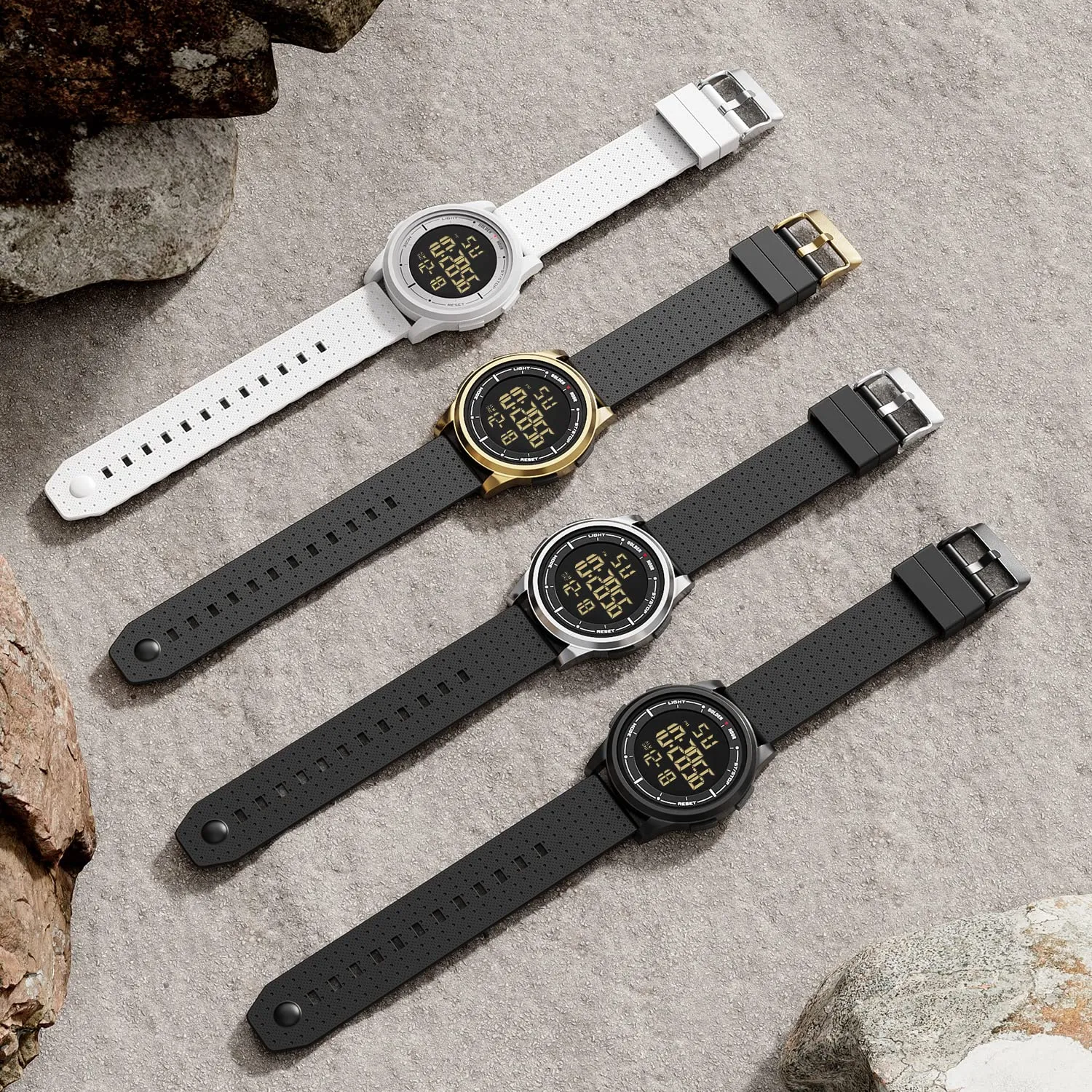 GOLDEN HOUR GH1313 Orologio Digitale Ultra-Sottile Minimalista Sport Impermeabile con Cinturino in Gomma - immagine 6