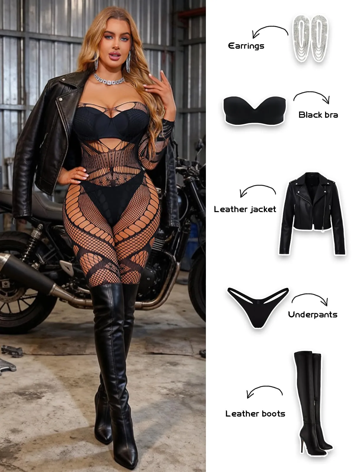 Buitifo Donna Fishnet Bodystocking Pigiama, Nero DZJ, Taglia Unica - immagine 5
