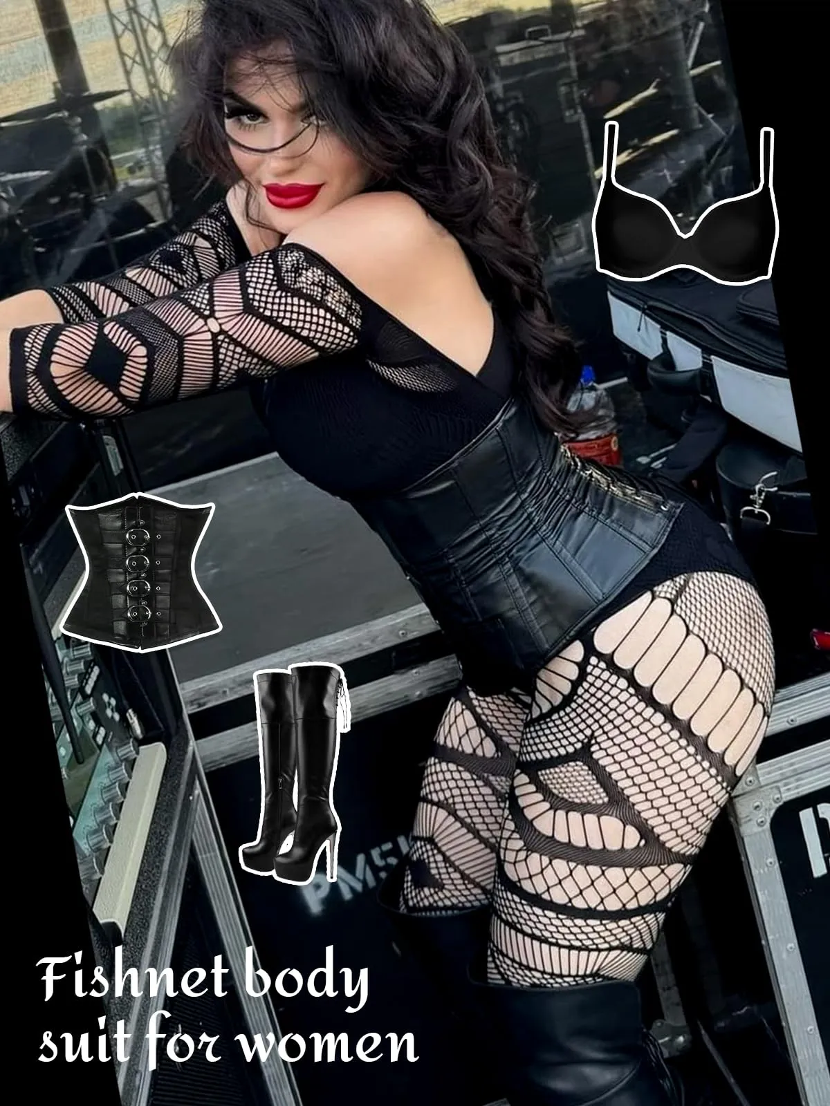 Buitifo Donna Fishnet Bodystocking Pigiama, Nero DZJ, Taglia Unica - immagine 6