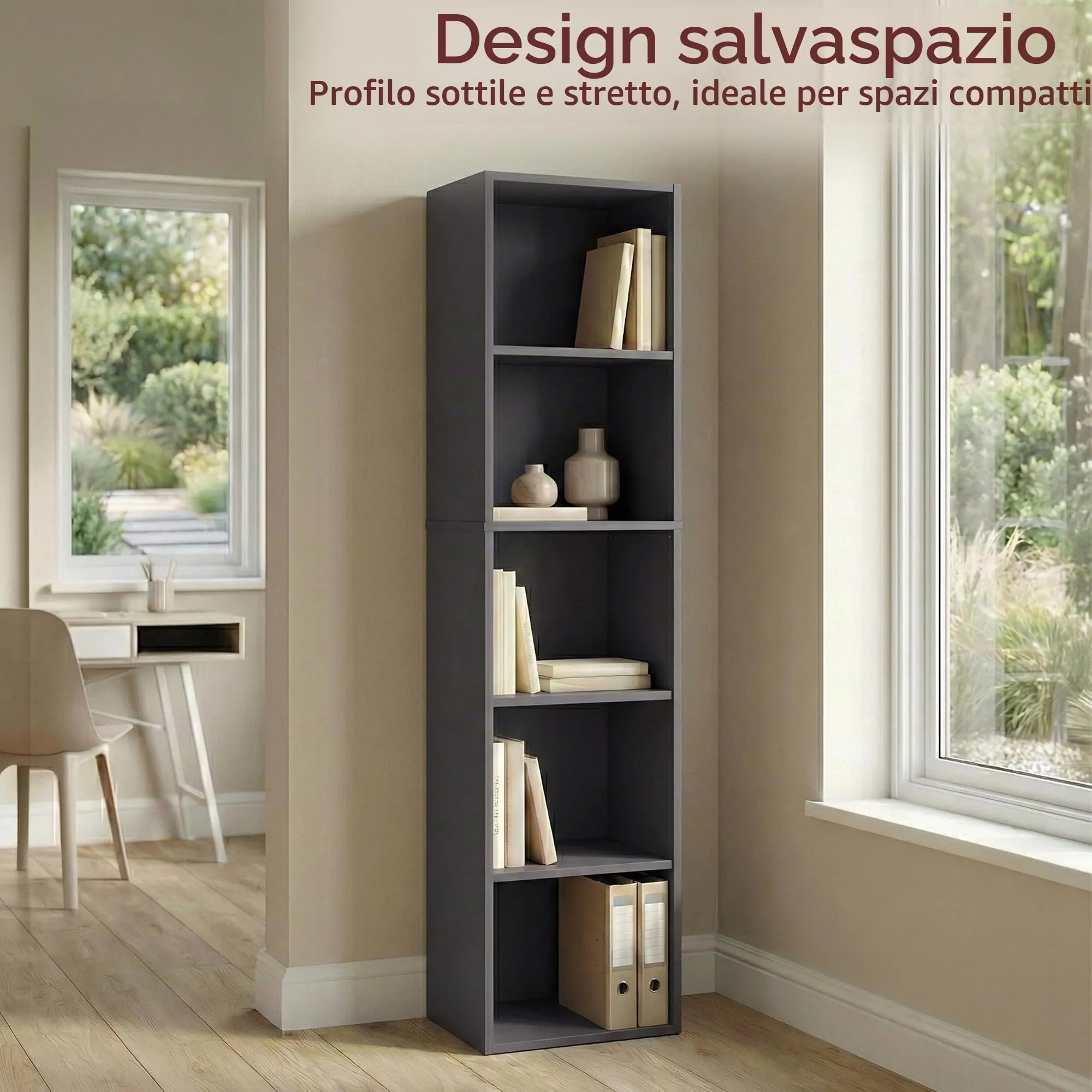 Vida Designs Oxford Libreria a Cubi a 5 Ripiani in Legno, Grigio - immagine 2