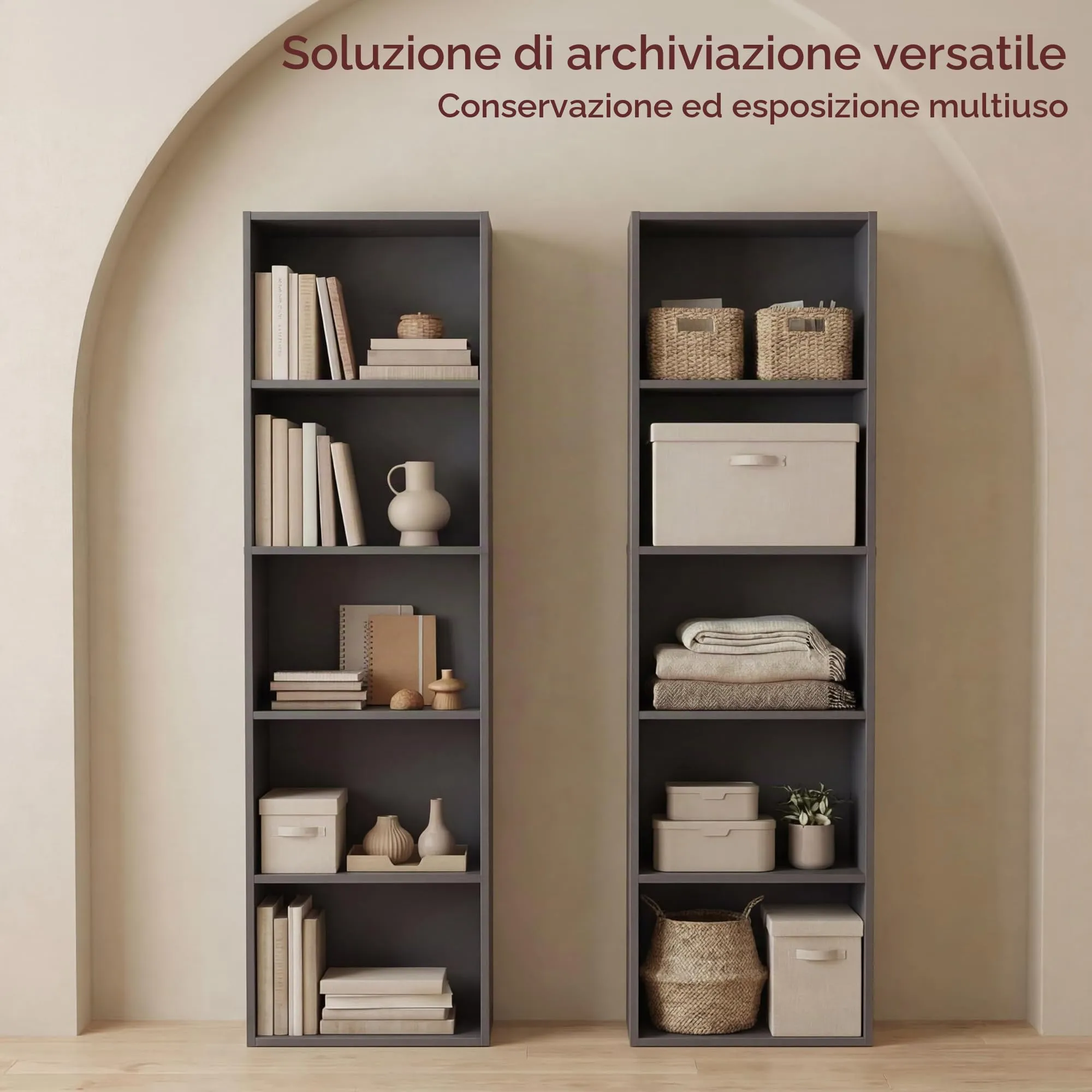 Vida Designs Oxford Libreria a Cubi a 5 Ripiani in Legno, Grigio - immagine 3