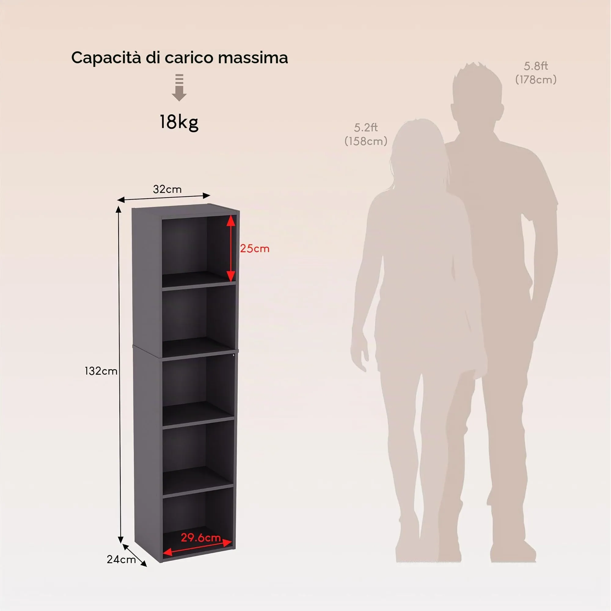 Vida Designs Oxford Libreria a Cubi a 5 Ripiani in Legno, Grigio - immagine 7