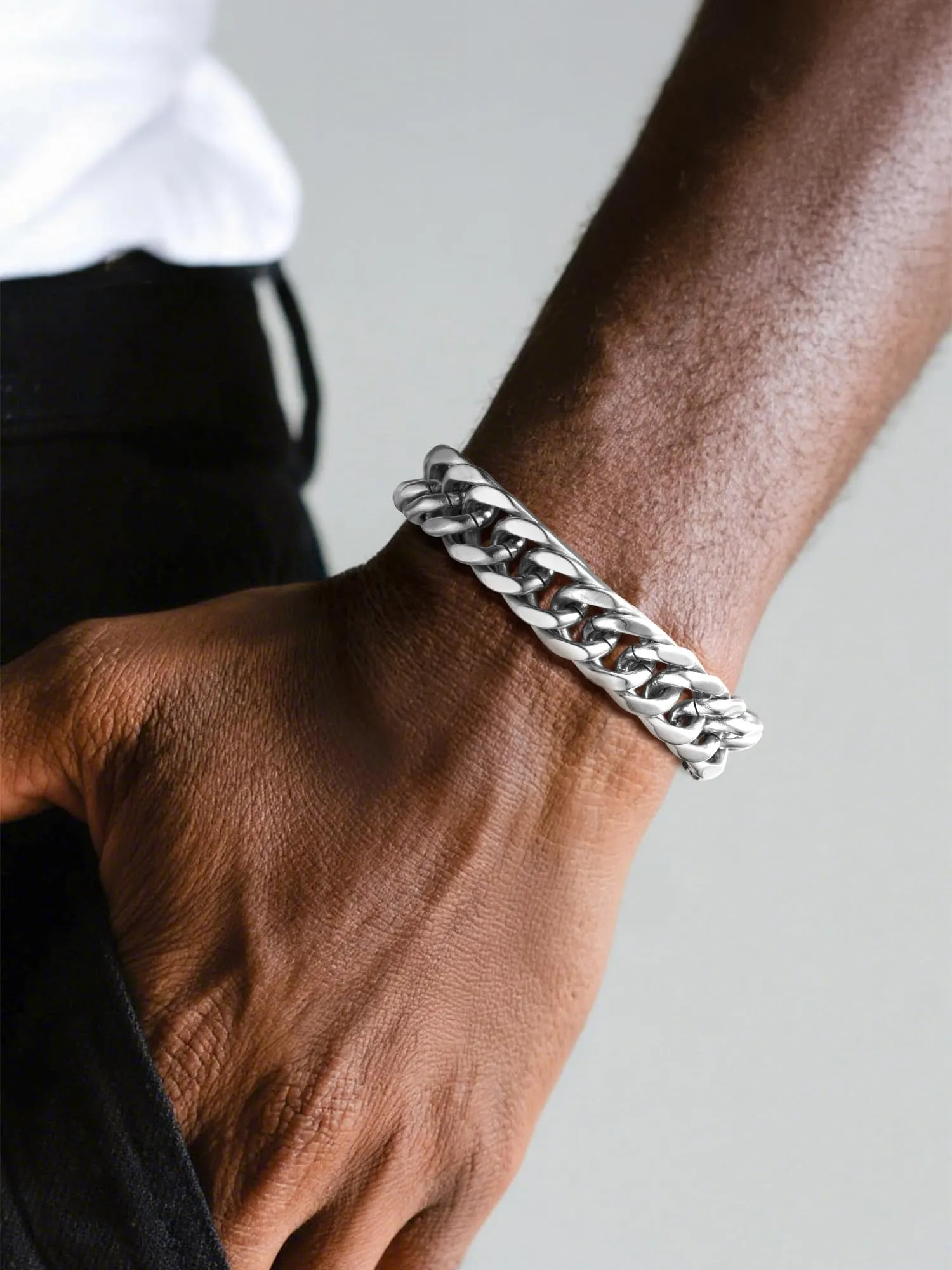 PROSTEEL Bracciale Uomo a Catena Cubana, Acciaio Inossidabile, 19 cm, 12 mm, Argento - immagine 4