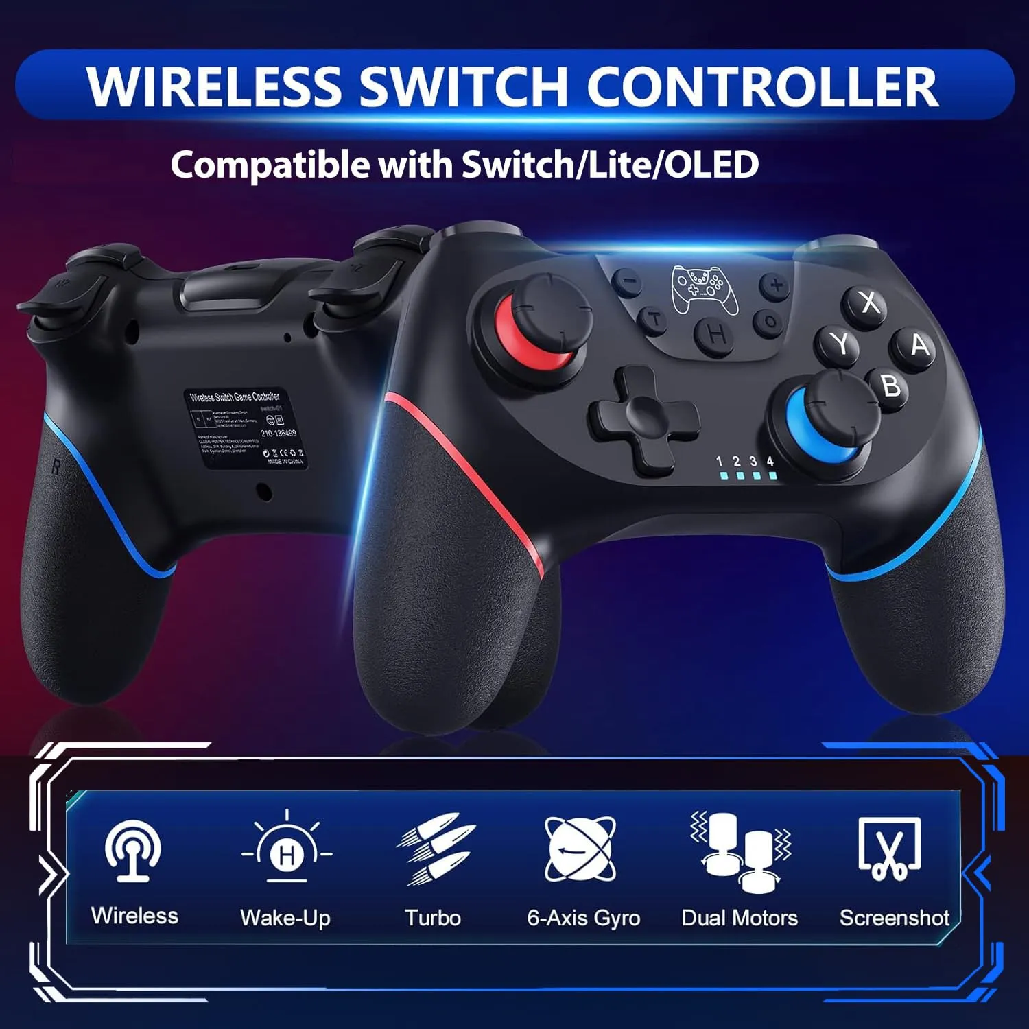 Sefitopher Wireless Controller for Nintendo Switch, Switch OLED, Switch Lite and PC with Hall Effect Joysticks, 6-Axis Gyroscope and Turbo Function - immagine 2
