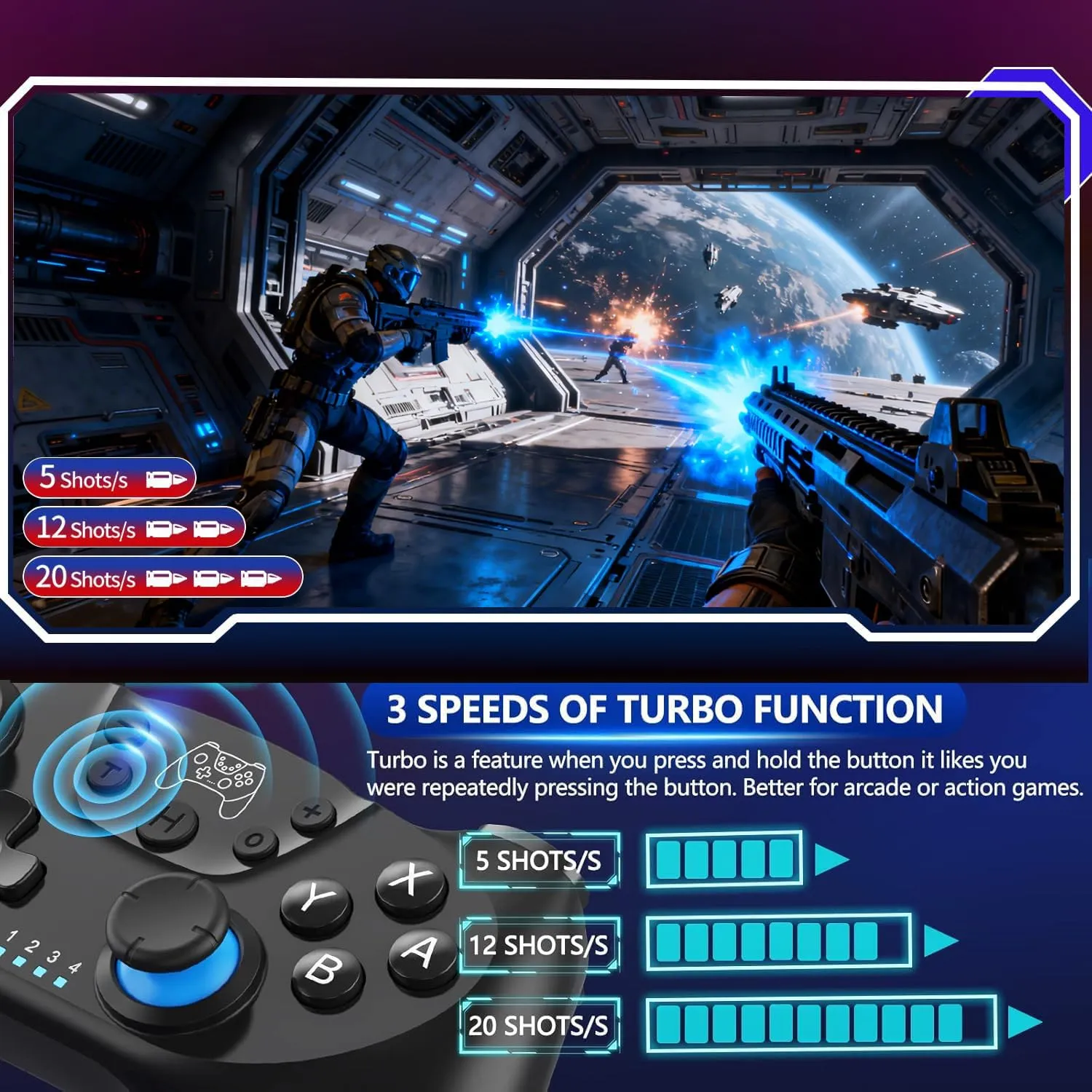 Sefitopher Wireless Controller for Nintendo Switch, Switch OLED, Switch Lite and PC with Hall Effect Joysticks, 6-Axis Gyroscope and Turbo Function - immagine 3