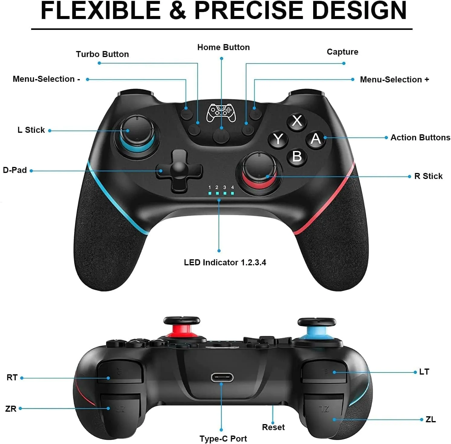 Sefitopher Wireless Controller for Nintendo Switch, Switch OLED, Switch Lite and PC with Hall Effect Joysticks, 6-Axis Gyroscope and Turbo Function - immagine 8