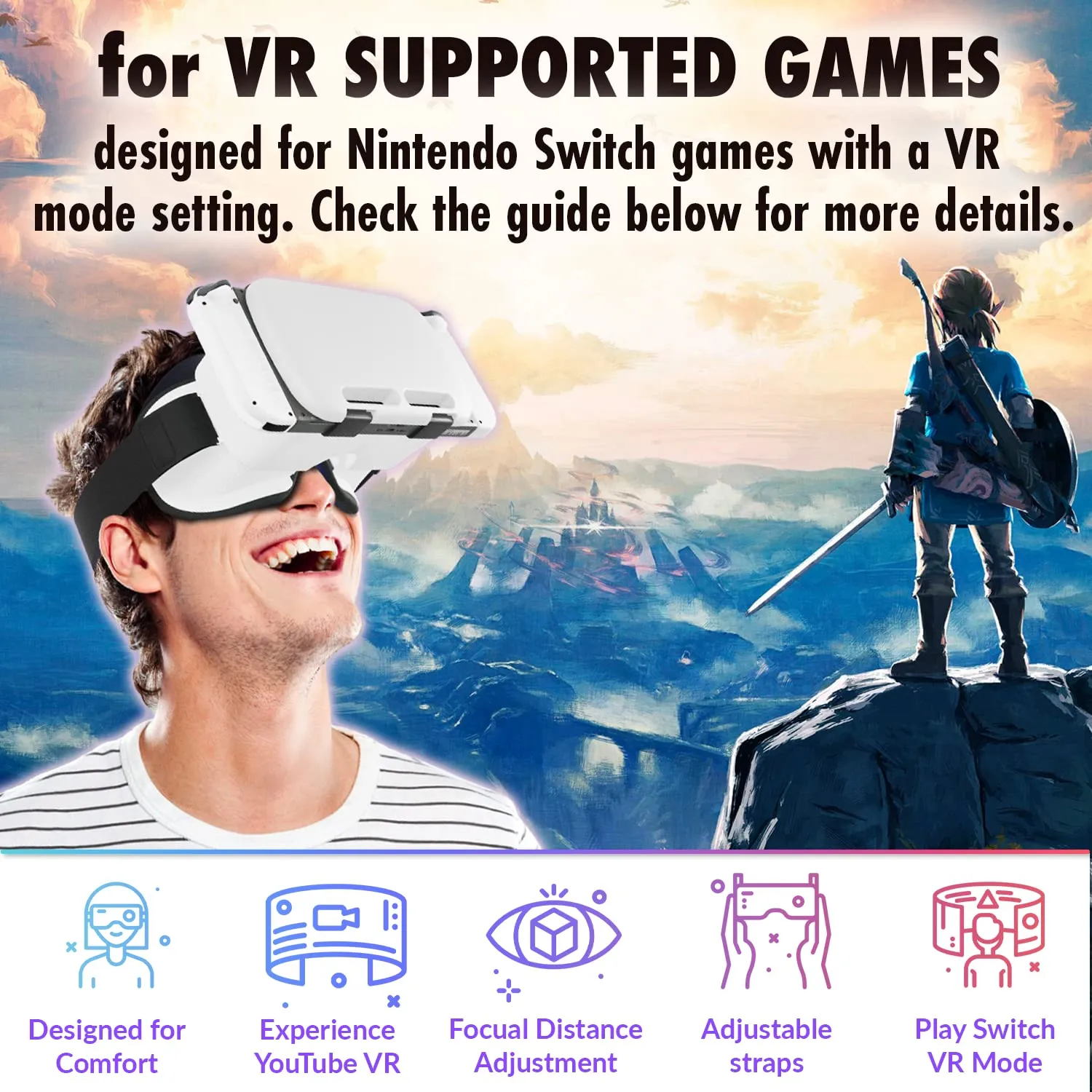 Orzly VR Headset per Nintendo Switch e Switch OLED, lenti regolabili, Bianco - immagine 5