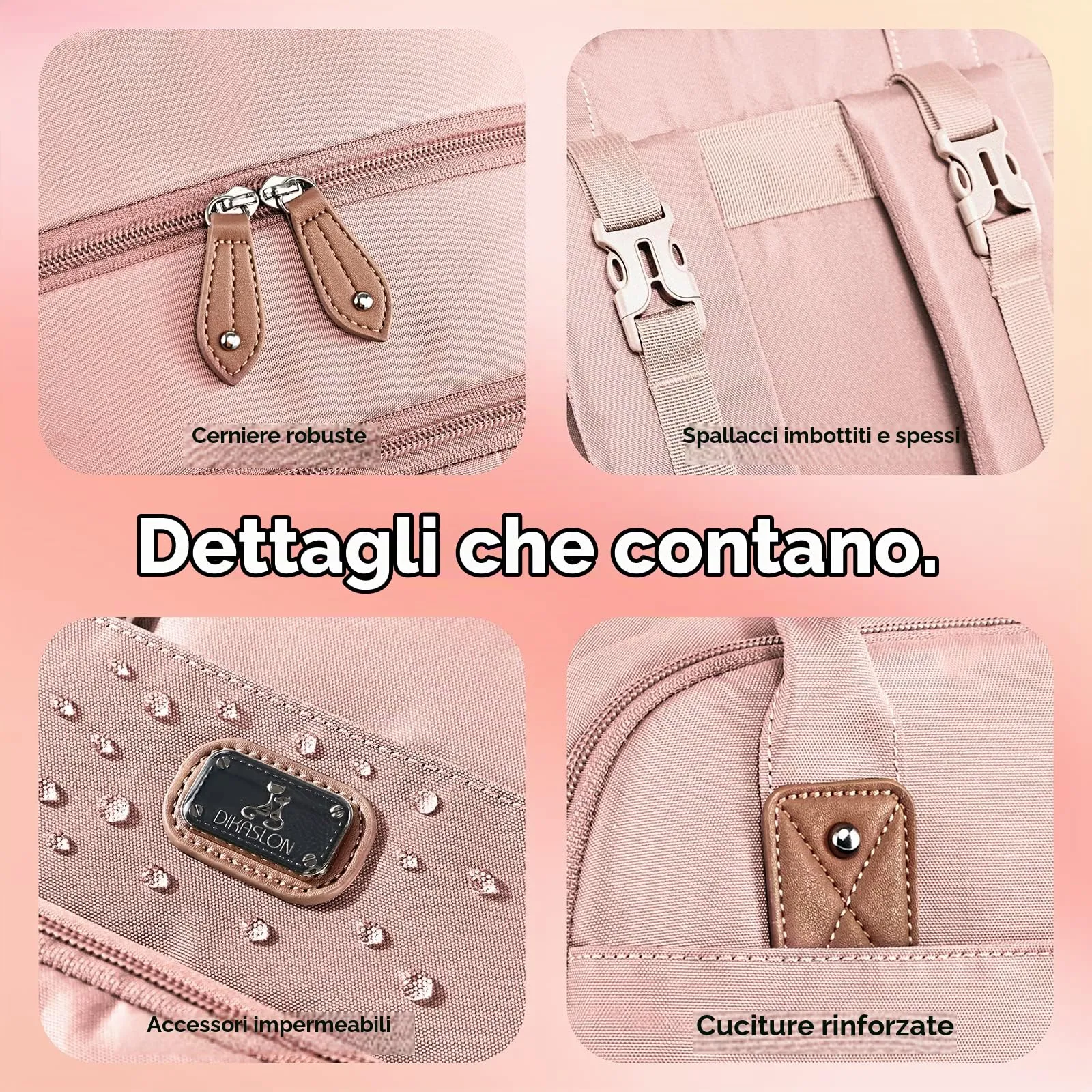 Dikaslon Zaino Fasciatoio Multifunzione con Fasciatoio Portatile, Porta Ciuccio e Cinturini per Passeggino (Rosa) - immagine 5