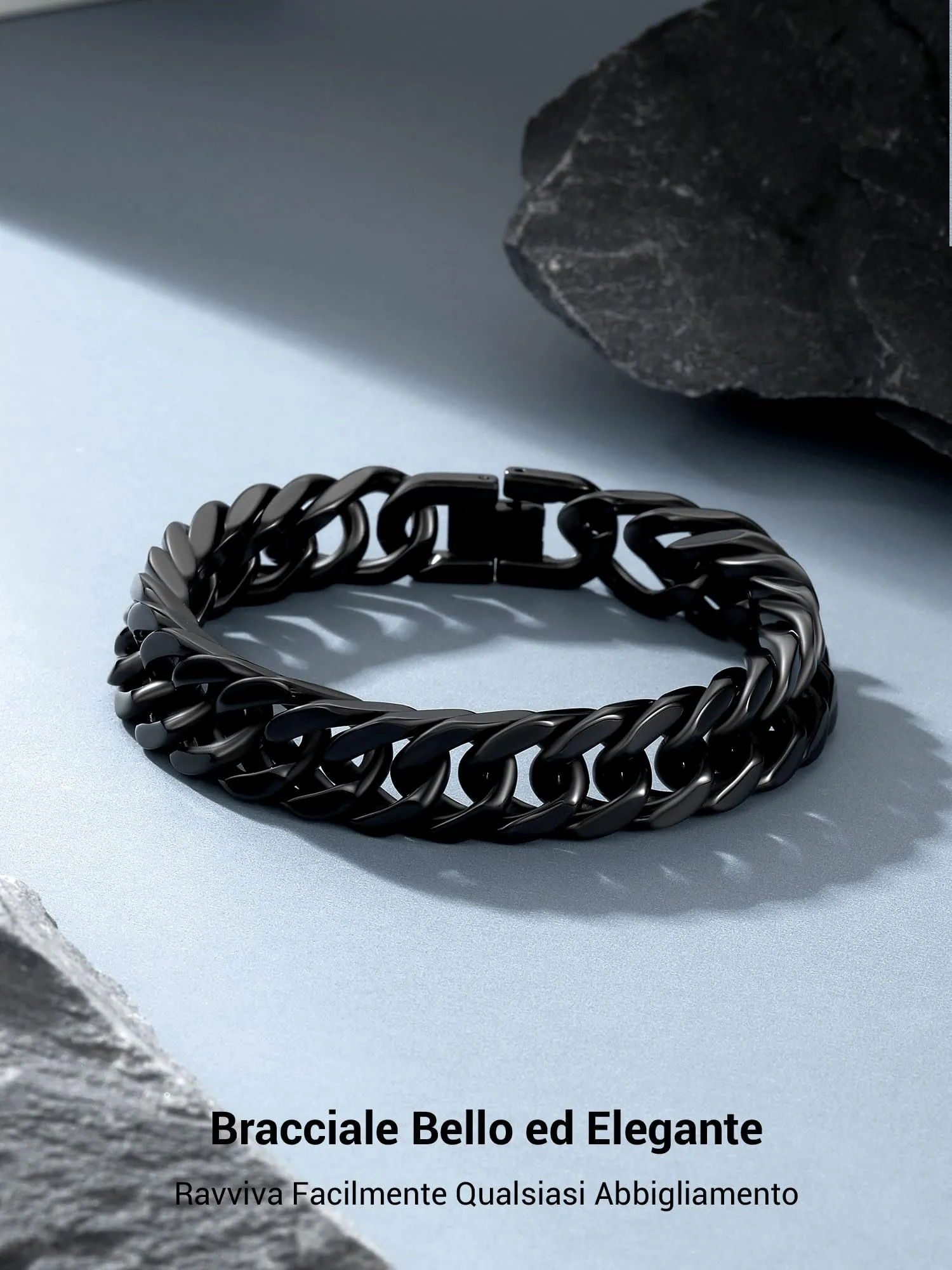 PROSTEEL Bracciale a Catena Cubana in Acciaio Inossidabile, Nero, 19 cm x 12 mm - immagine 8