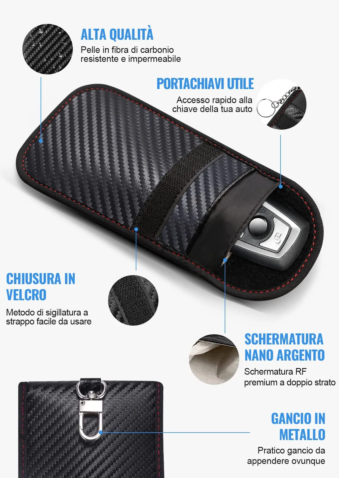 lanpard Borsa Faraday RFID, 2 pezzi, Custodia di Protezione per Chiavi e Carte di Credito - immagine 6