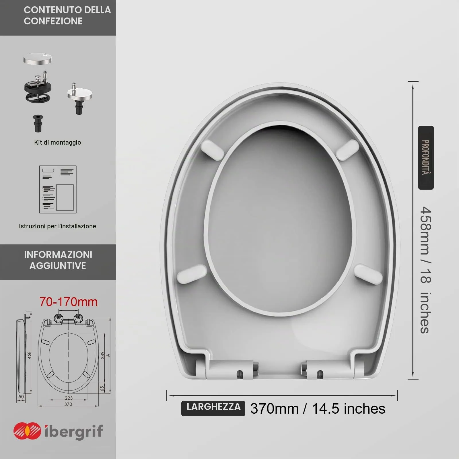 Ibergrif M41002 Sedile WC Forma O Chiusura Ammortizzata Bianco - immagine 2