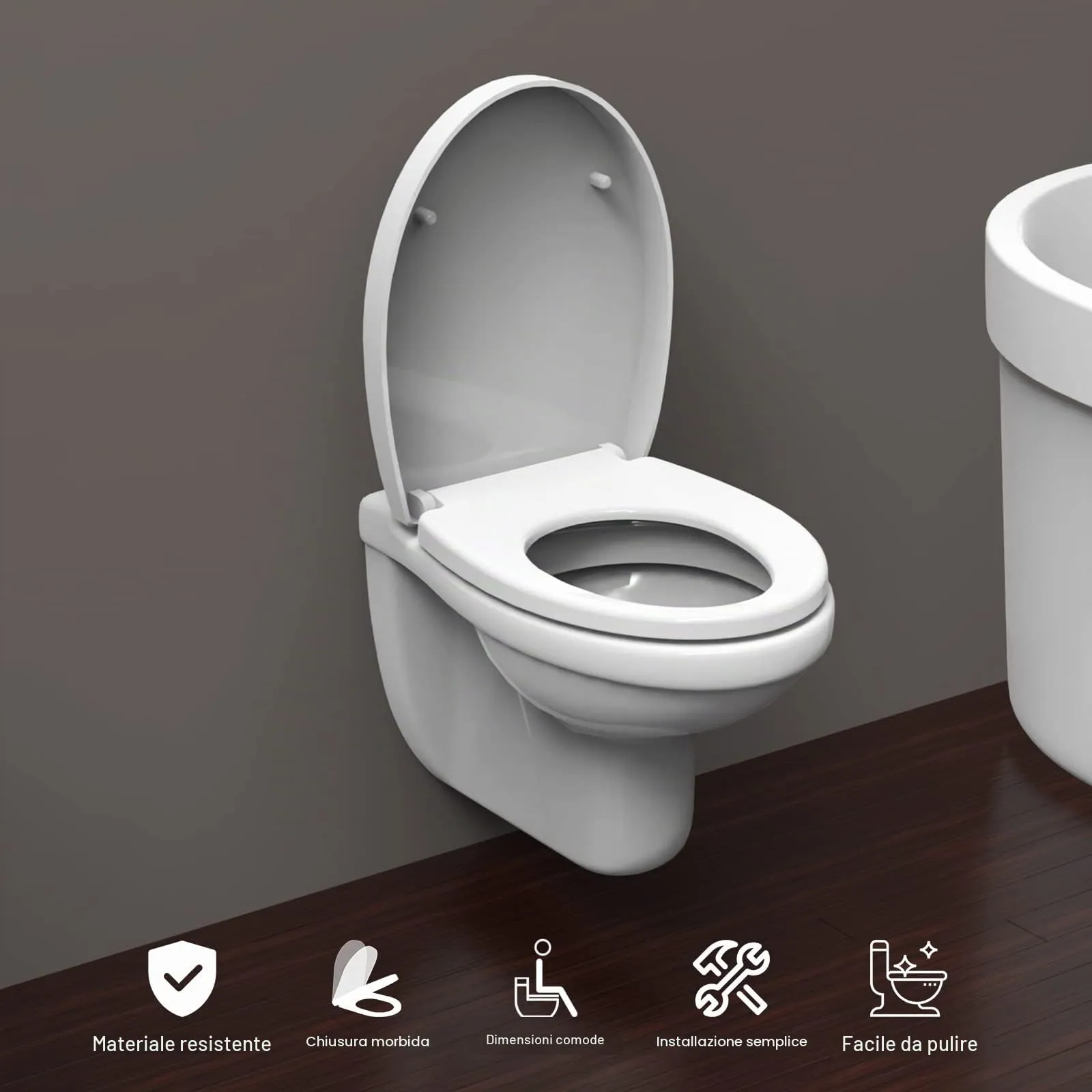 Ibergrif M41002 Sedile WC Forma O Chiusura Ammortizzata Bianco - immagine 3