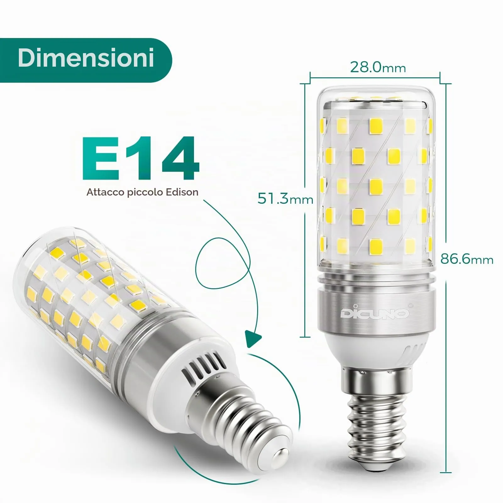 DiCUNO Lampadina LED E14 8W 6000K 1000lm, 4 Pezzi - immagine 3