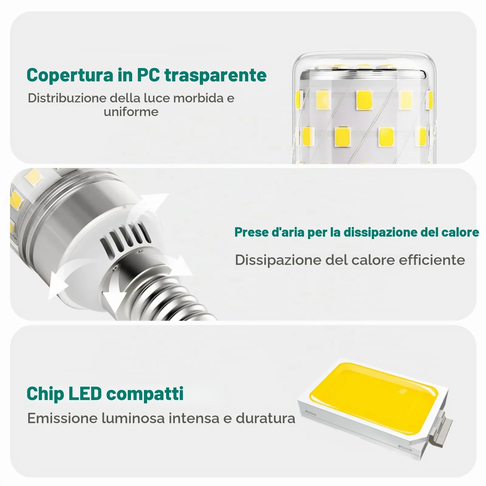 DiCUNO Lampadina LED E14 8W 6000K 1000lm, 4 Pezzi - immagine 5