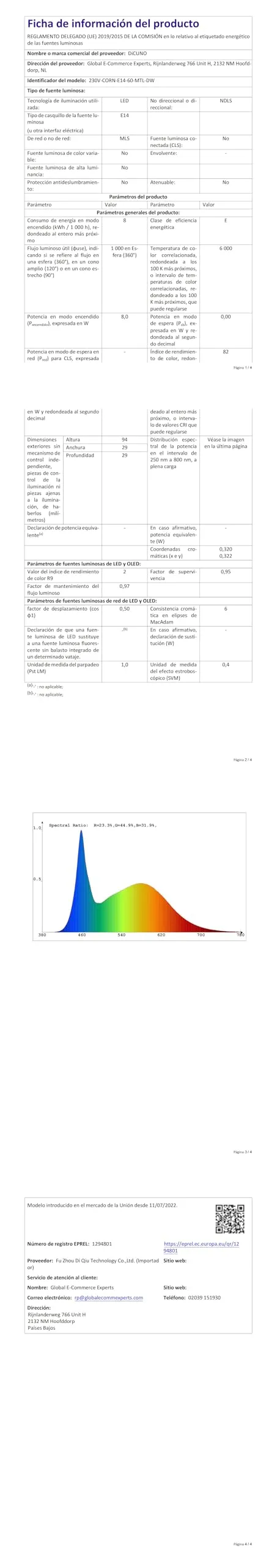 DiCUNO Lampadina LED E14 8W 6000K 1000lm, 4 Pezzi - immagine 9
