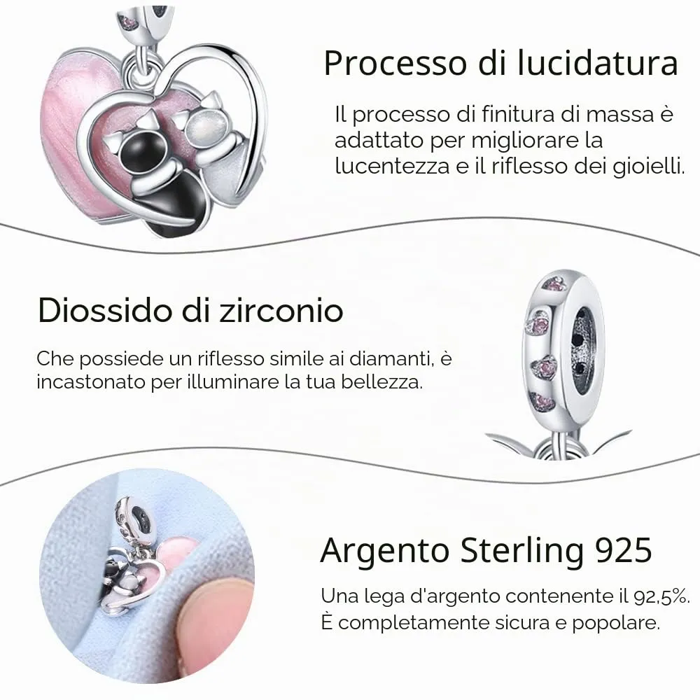 TINSLO Bead Charm Ciondolo Argento Sterling 925 con Cubic Zirconia per Braccialetti e Collane Europei - immagine 4