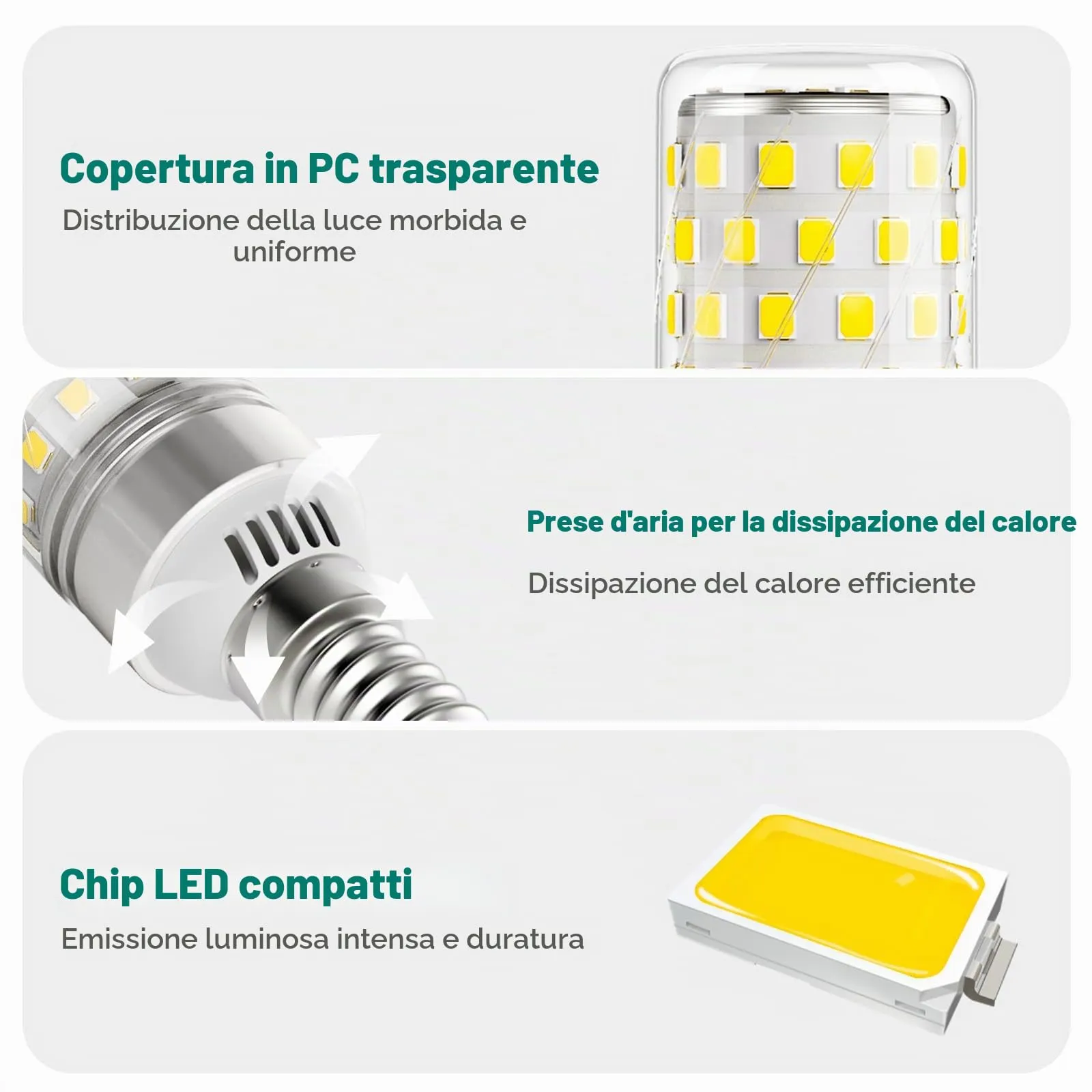 DiCUNO Lampadina LED Mais E14 10W 6000K 1400lm, 2 Pezzi - immagine 5