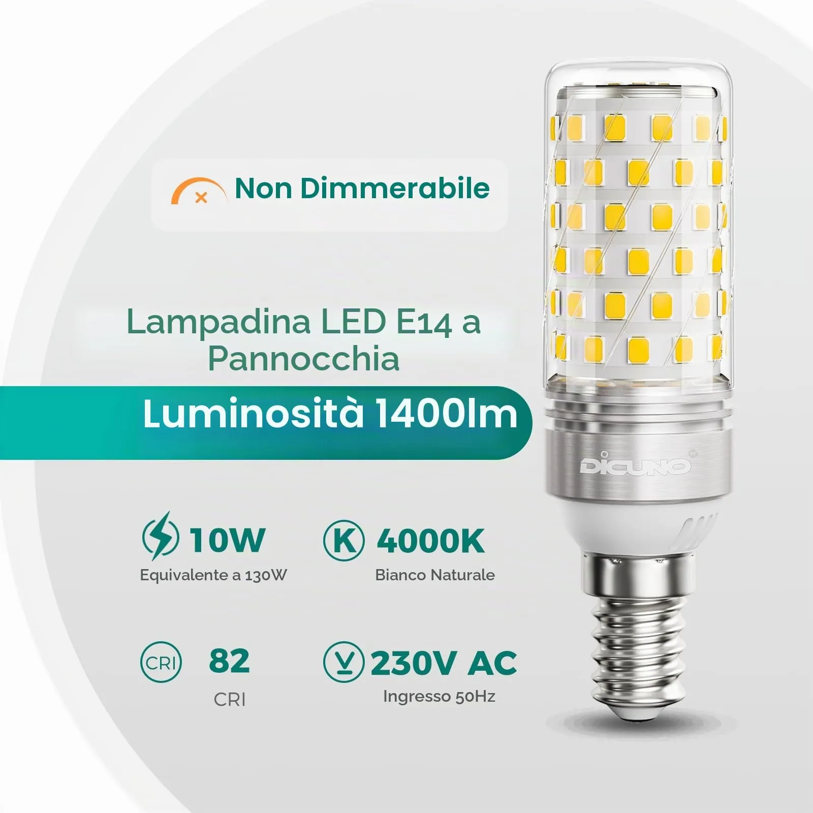 DiCUNO Lampadina LED E14 10W 4000K 1400lm, 4 Pezzi - immagine 2
