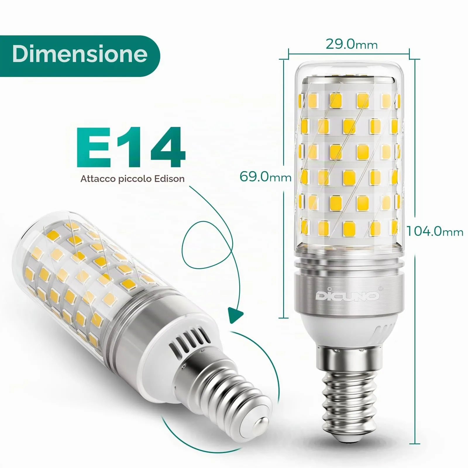 DiCUNO Lampadina LED E14 10W 4000K 1400lm, 4 Pezzi - immagine 3