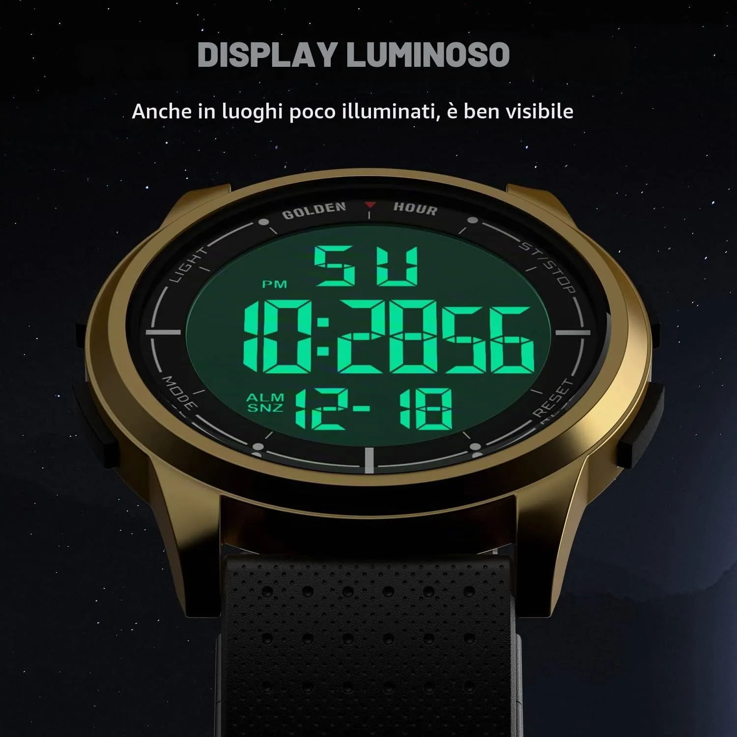 GOLDEN HOUR GH1313 Orologio Digitale Sport Impermeabile Ultra-Sottile con Cinturino in Gomma - immagine 3