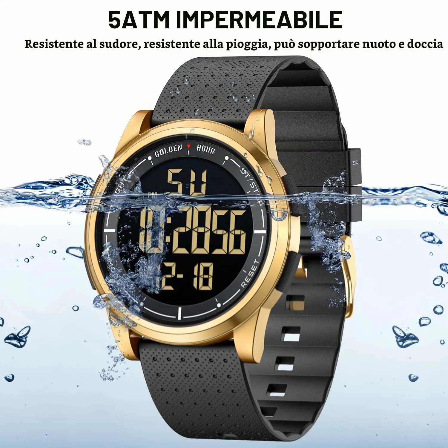 GOLDEN HOUR GH1313 Orologio Digitale Sport Impermeabile Ultra-Sottile con Cinturino in Gomma - immagine 5