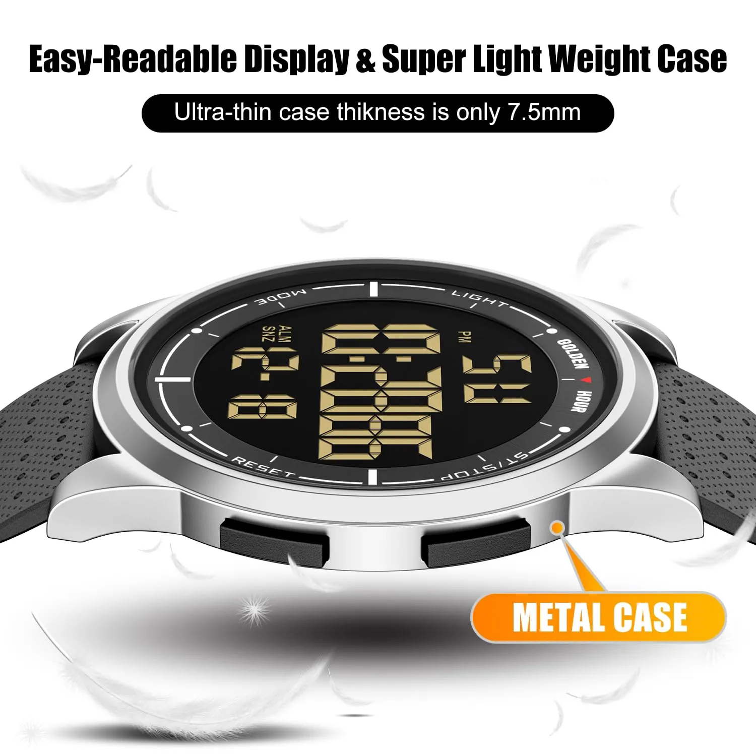 GOLDEN HOUR GH1313 Orologio Digitale Ultra-Sottile Sport Impermeabile con Cinturino in Gomma - immagine 2