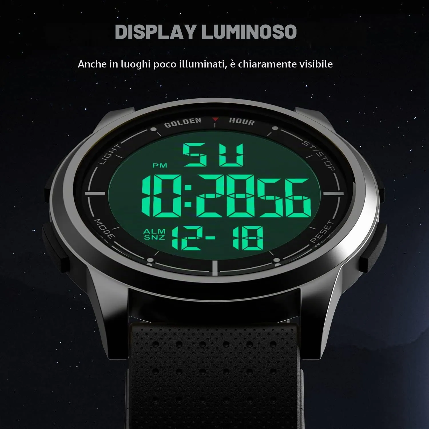 GOLDEN HOUR GH1313 Orologio Digitale Ultra-Sottile Sport Impermeabile con Cinturino in Gomma - immagine 3