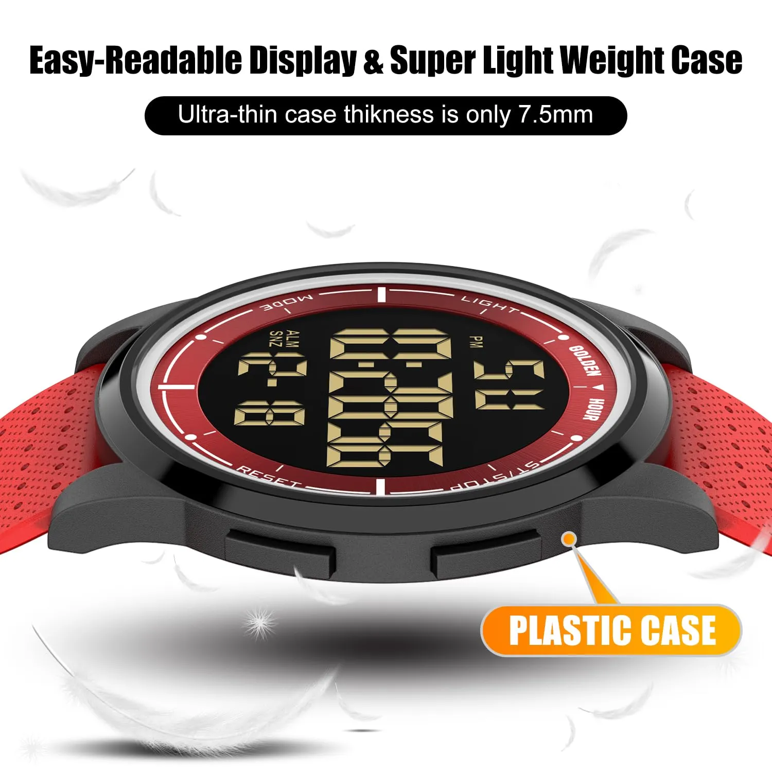 Golden Hour GH1313 Orologio Digitale Sport Impermeabile Ultra-Sottile con Cinturino in Gomma - immagine 2