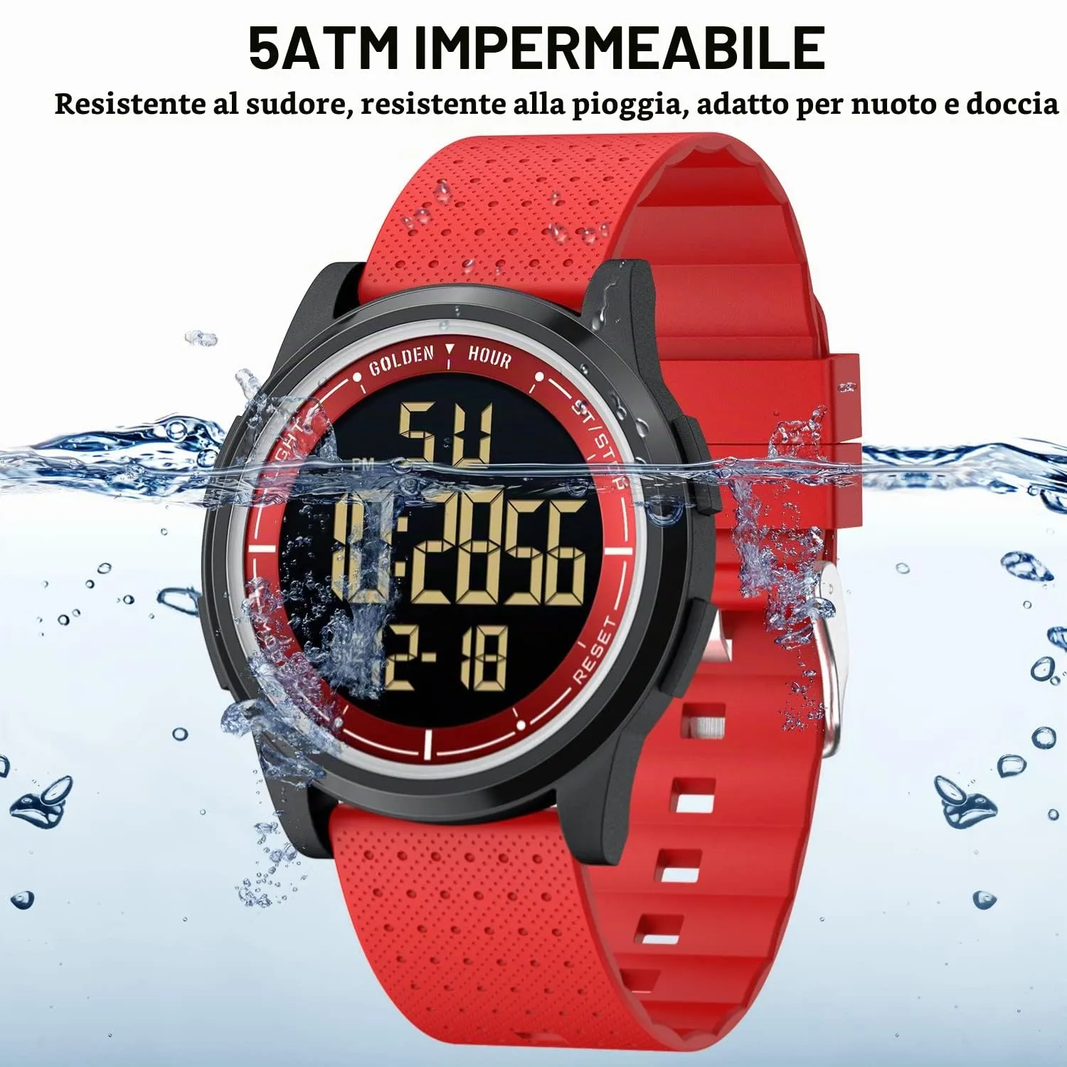 Golden Hour GH1313 Orologio Digitale Sport Impermeabile Ultra-Sottile con Cinturino in Gomma - immagine 3