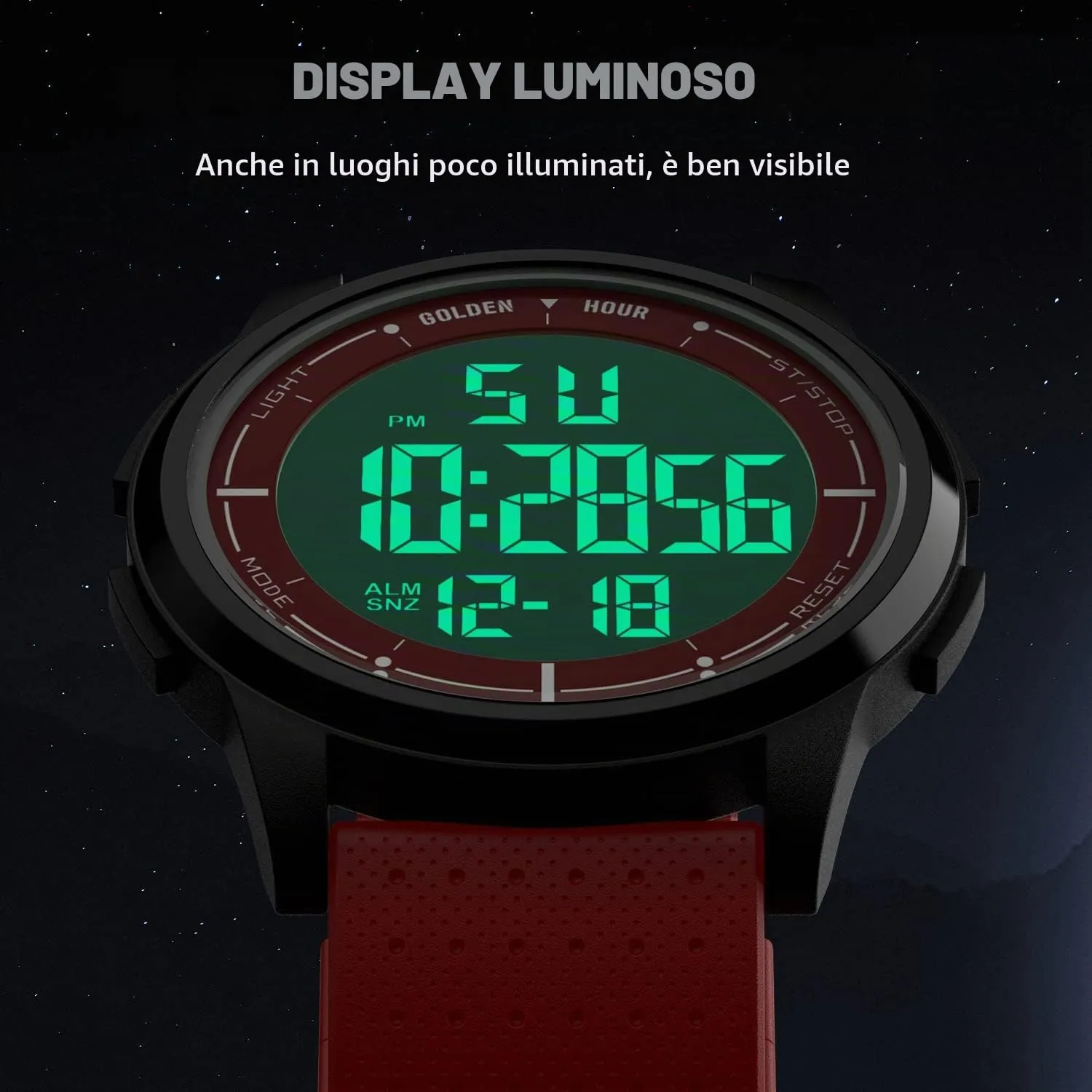 Golden Hour GH1313 Orologio Digitale Sport Impermeabile Ultra-Sottile con Cinturino in Gomma - immagine 5